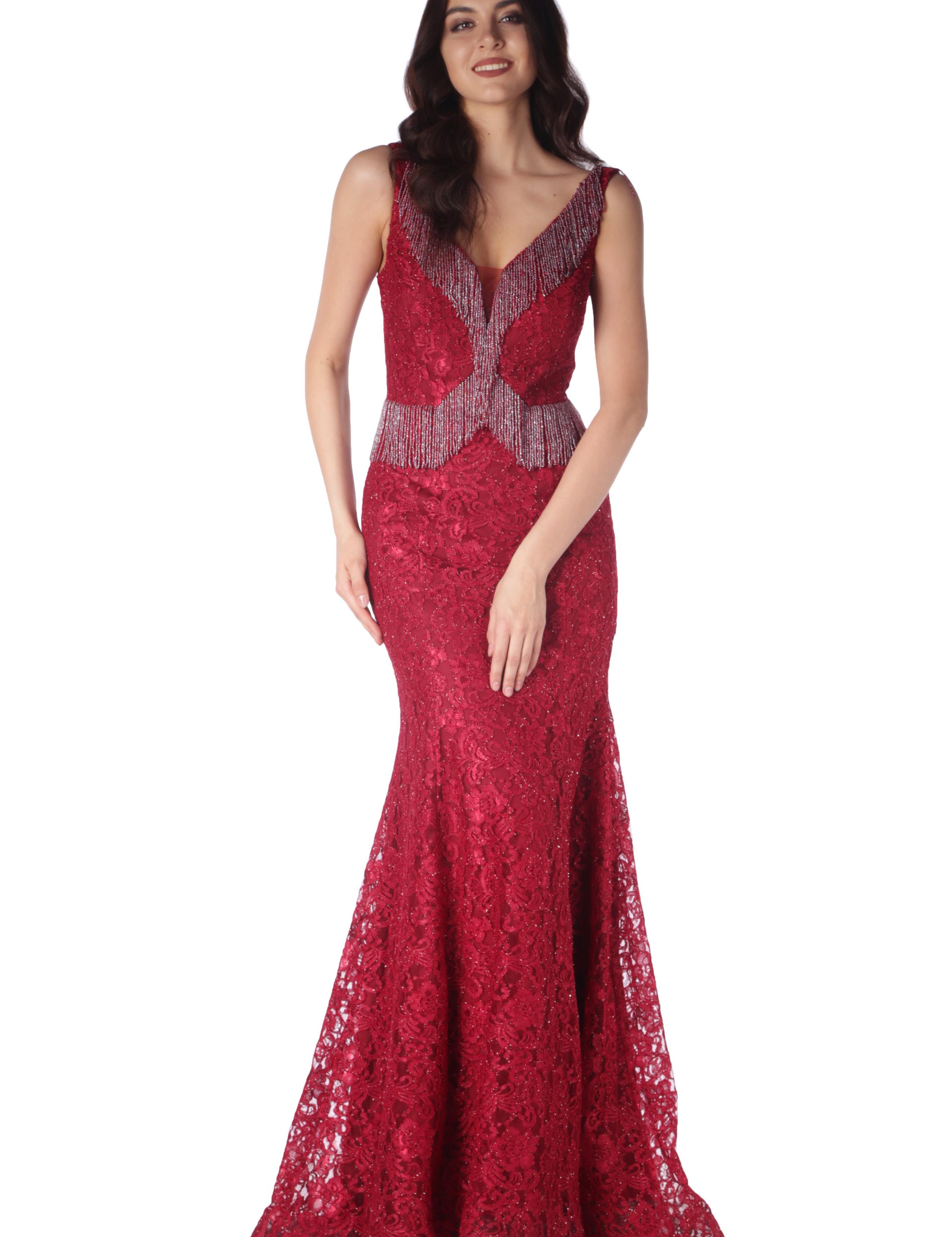 KIRMIZI Uzun Abiye Elbise