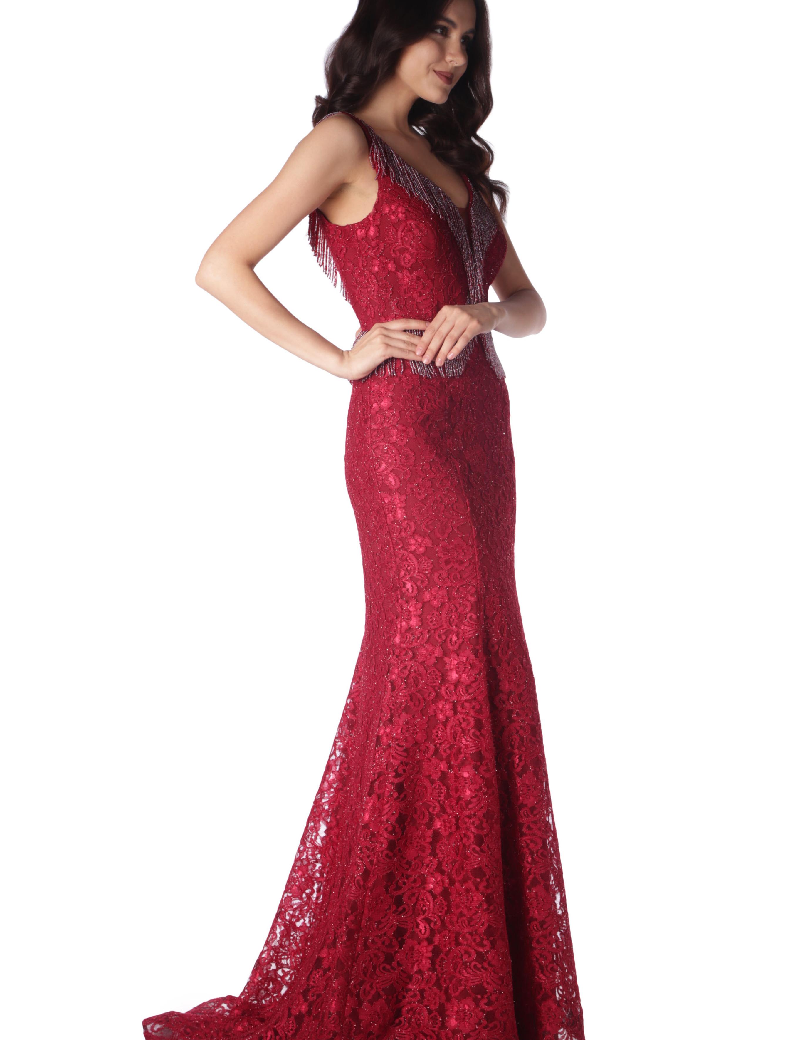 KIRMIZI Uzun Abiye Elbise