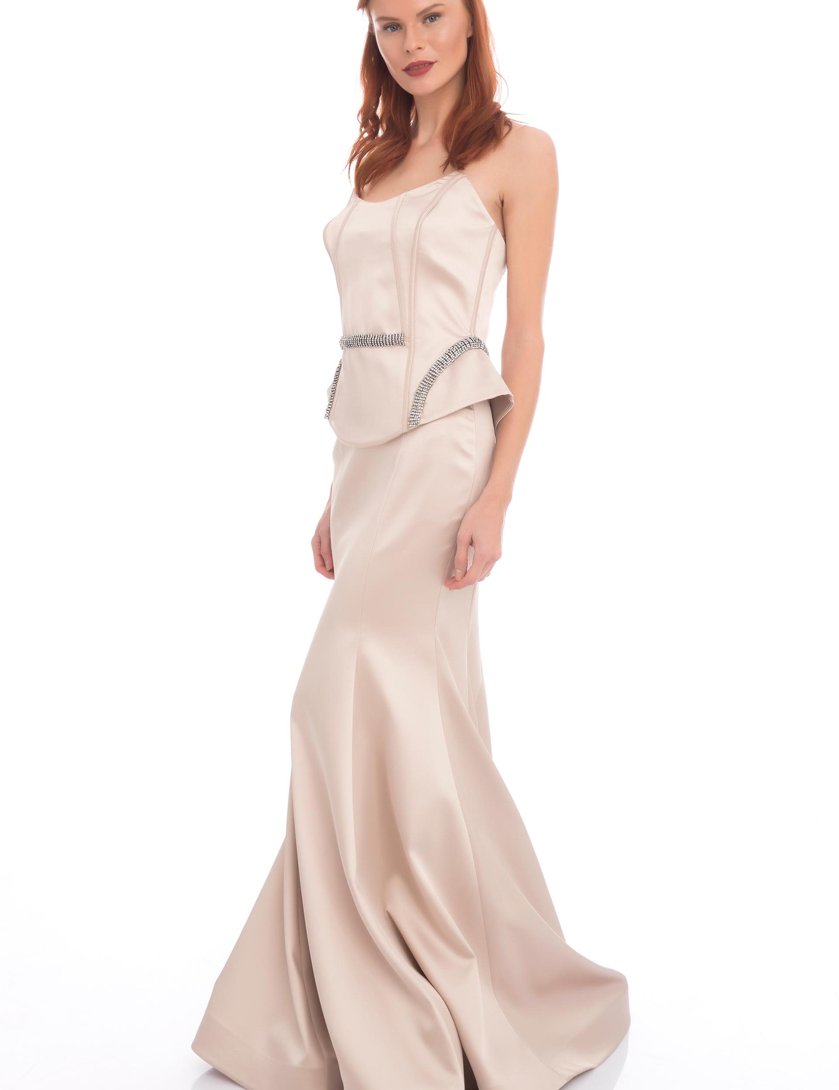 BEYAZ İkili Takım Balık Abiye Elbise