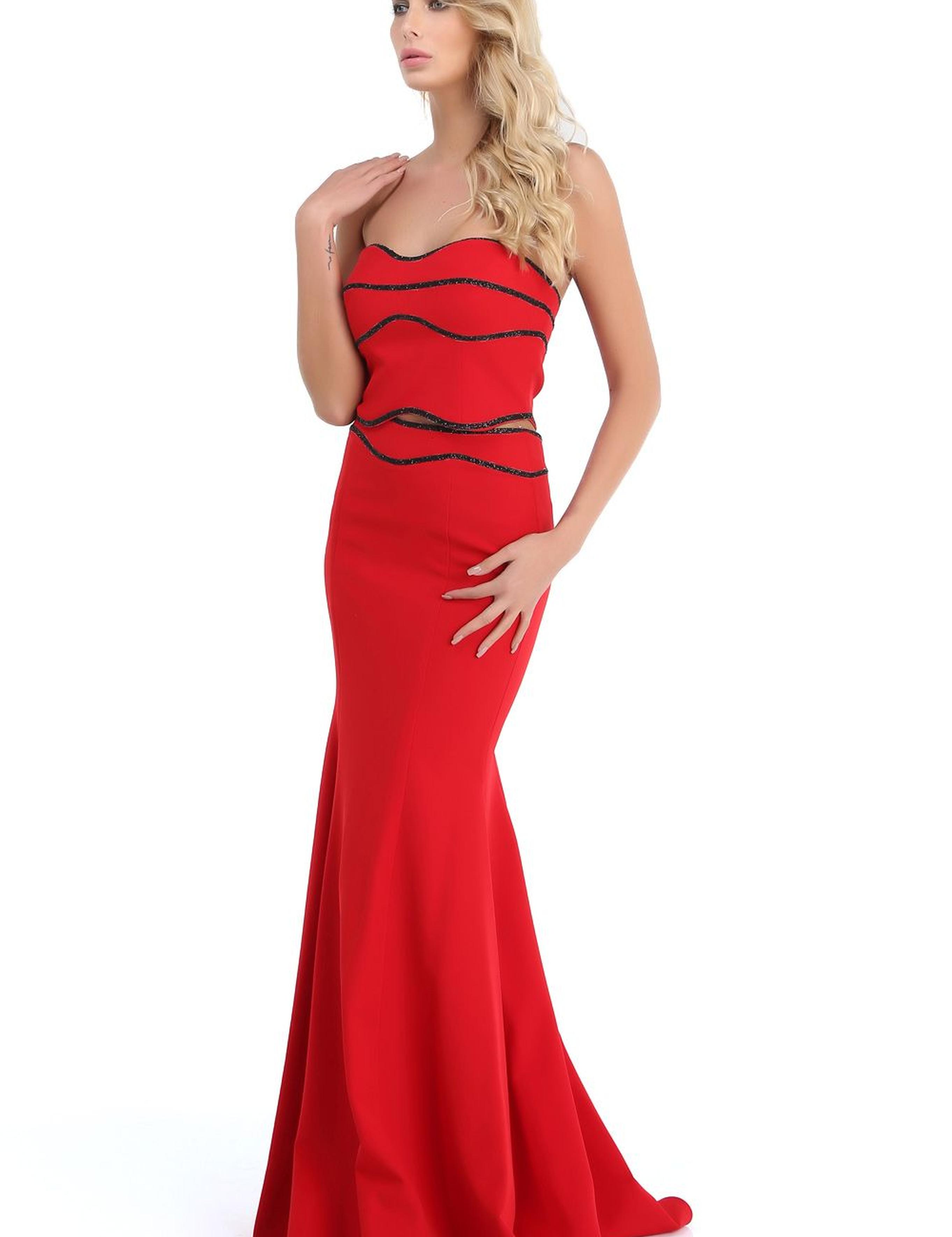 KIRMIZI İkili Takım Balık Abiye Elbise