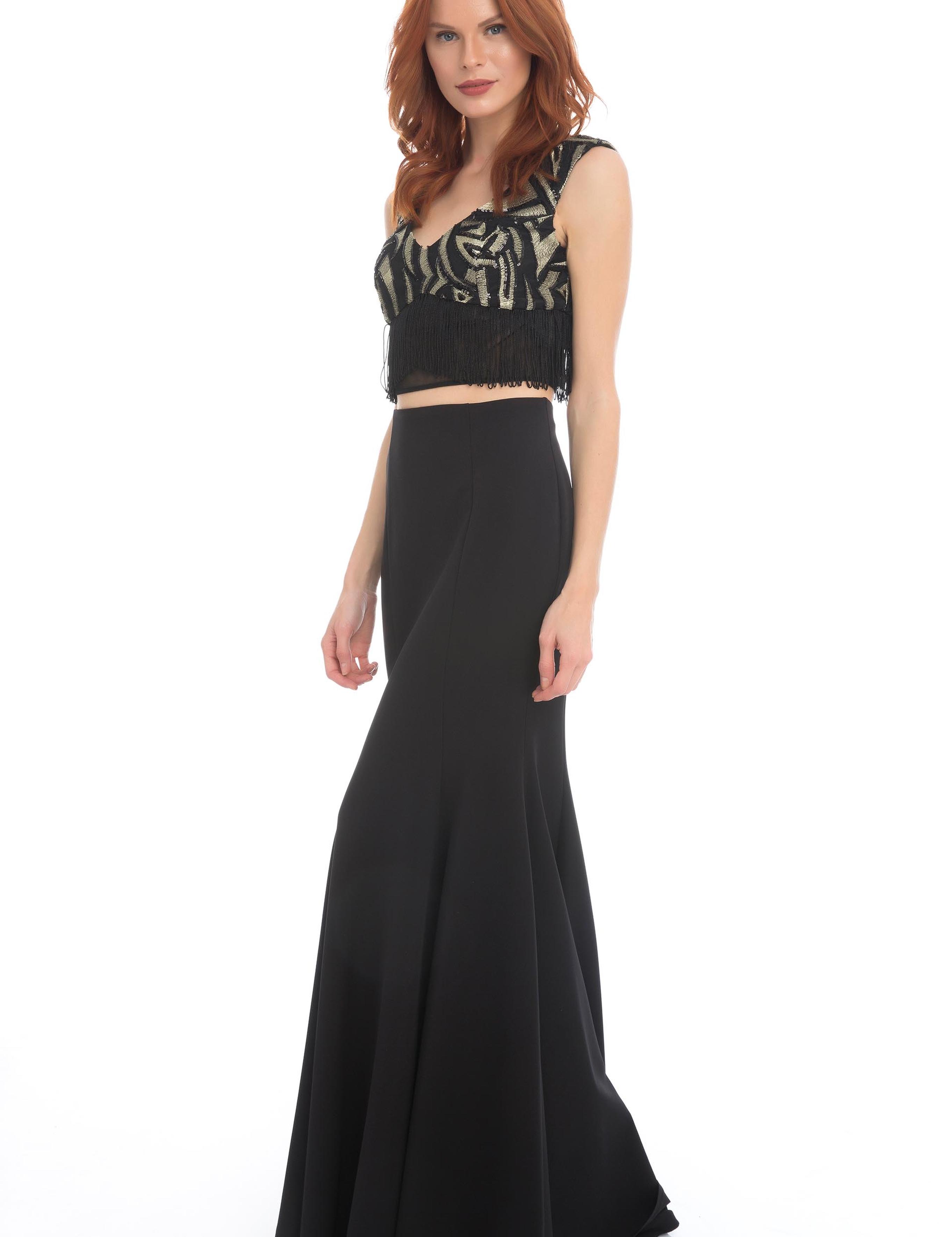 SIYAH İkili Takım Balık Abiye Elbise