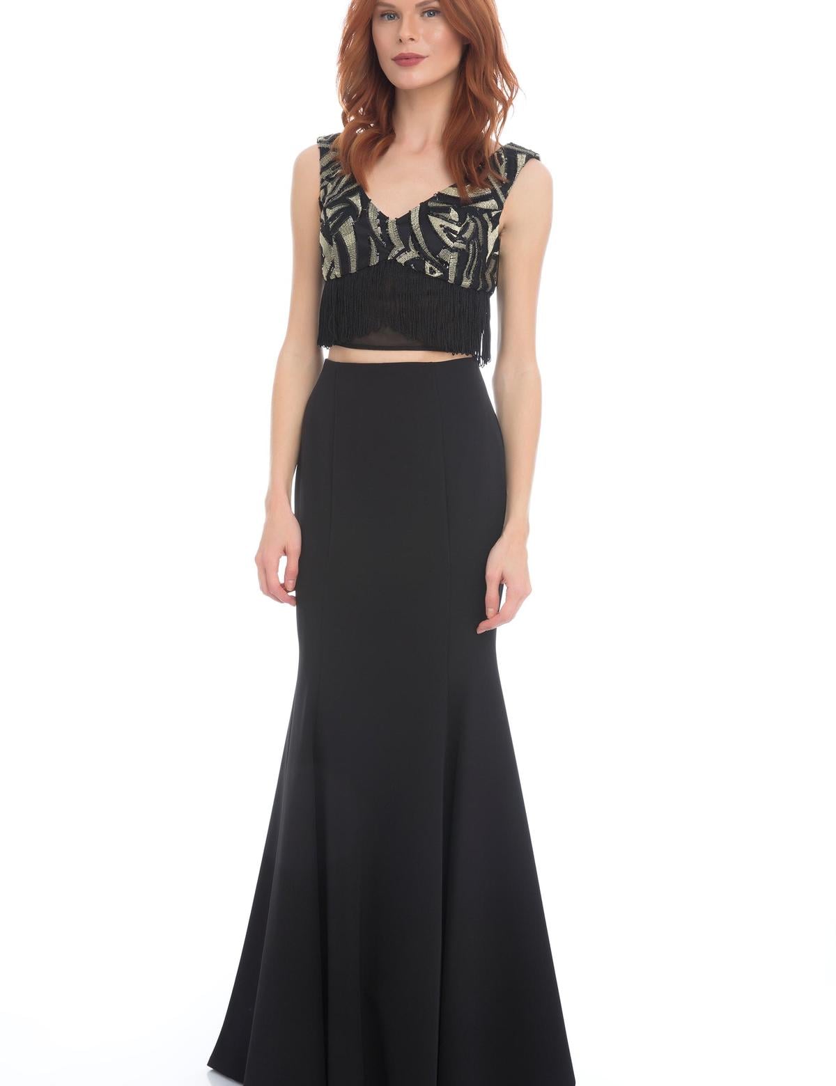 SIYAH İkili Takım Balık Abiye Elbise