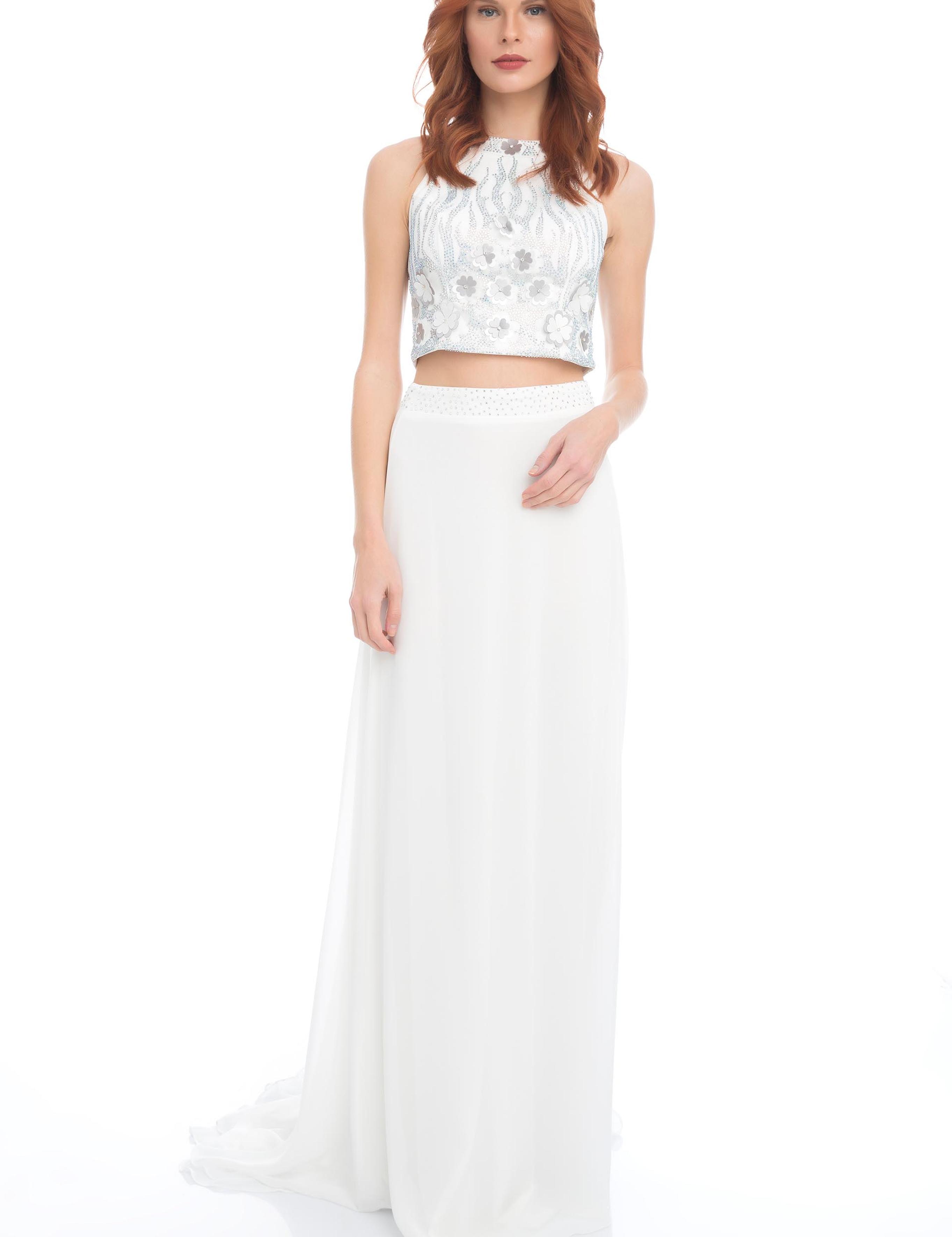 BEYAZ İkili Takım Balık Abiye Elbise