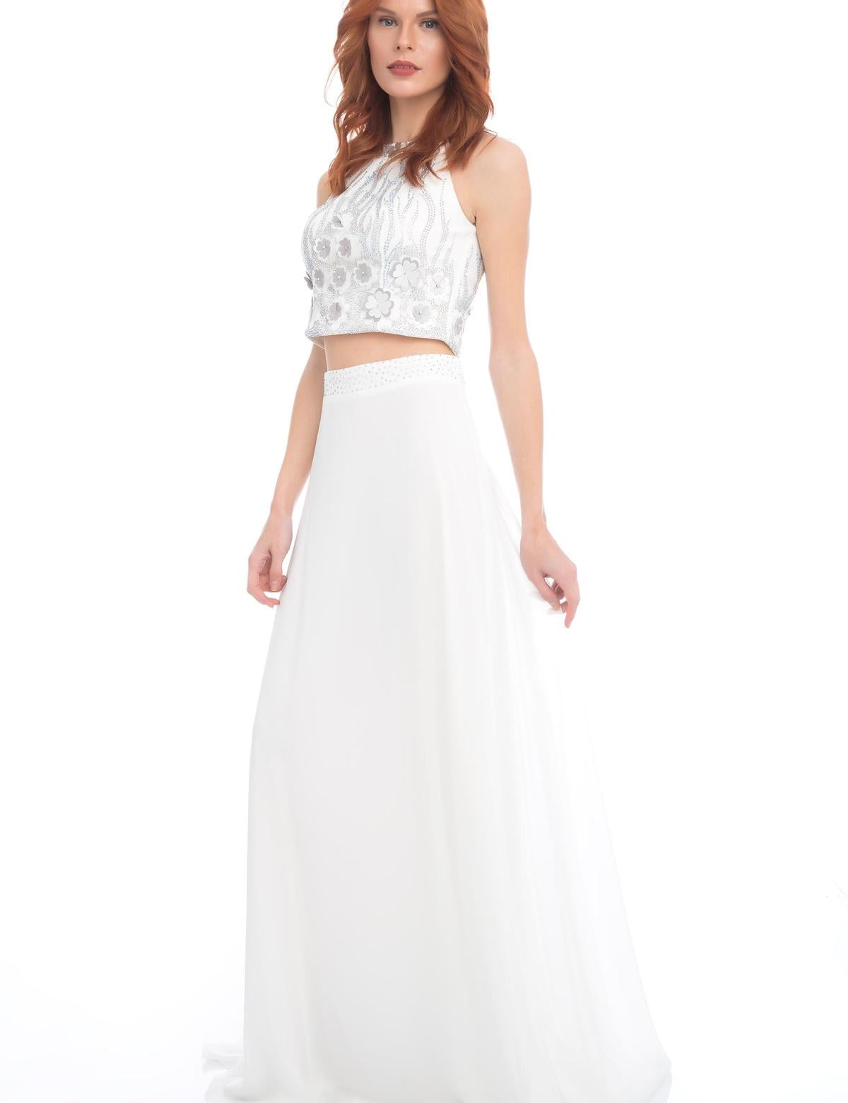 BEYAZ İkili Takım Balık Abiye Elbise - 50213101001