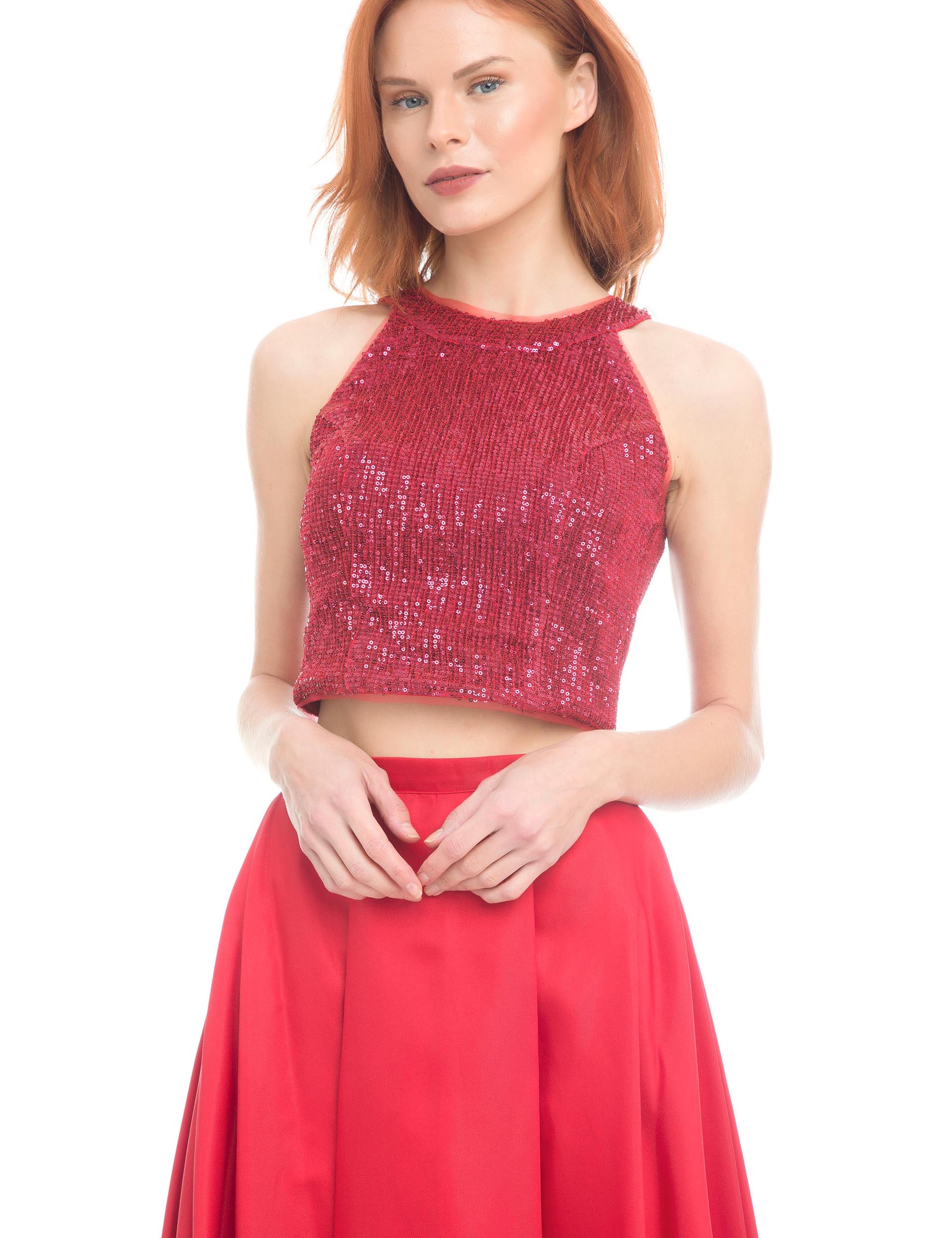 KIRMIZI İkili Takım Balık Abiye Elbise