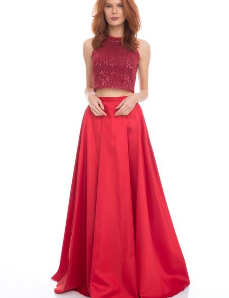 KIRMIZI İkili Takım Balık Abiye Elbise - 50213103002