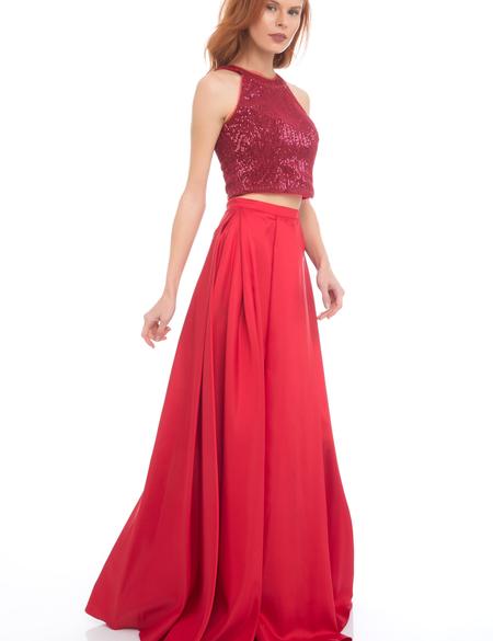 KIRMIZI İkili Takım Balık Abiye Elbise - 50213103002