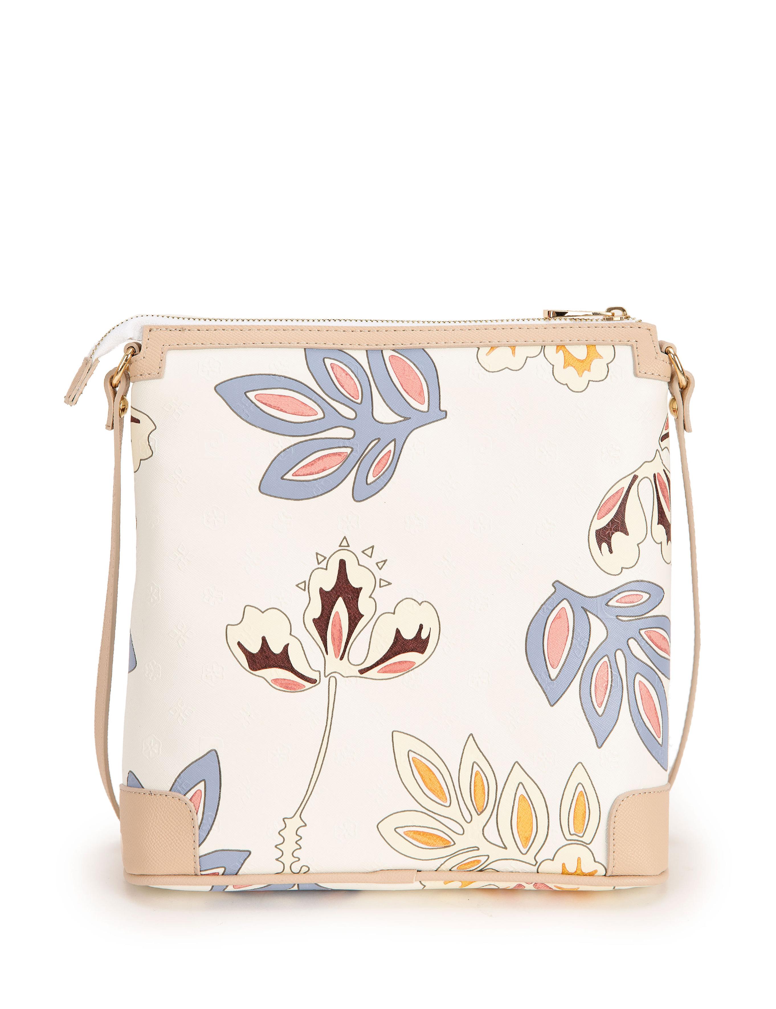 Beyaz Çiçek Desenli Çapraz Çanta