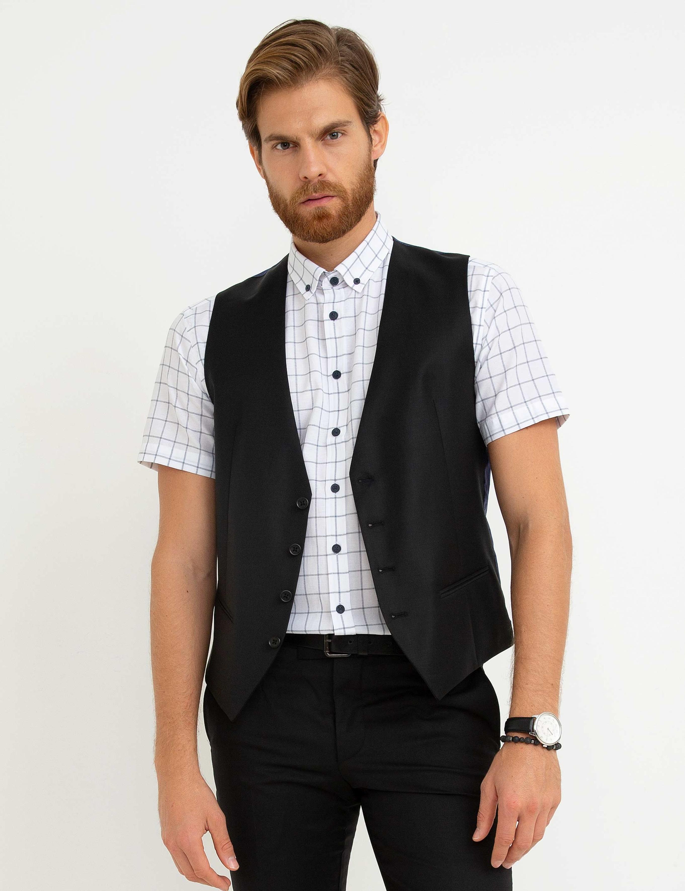 Siyah Slim Fit Yelek