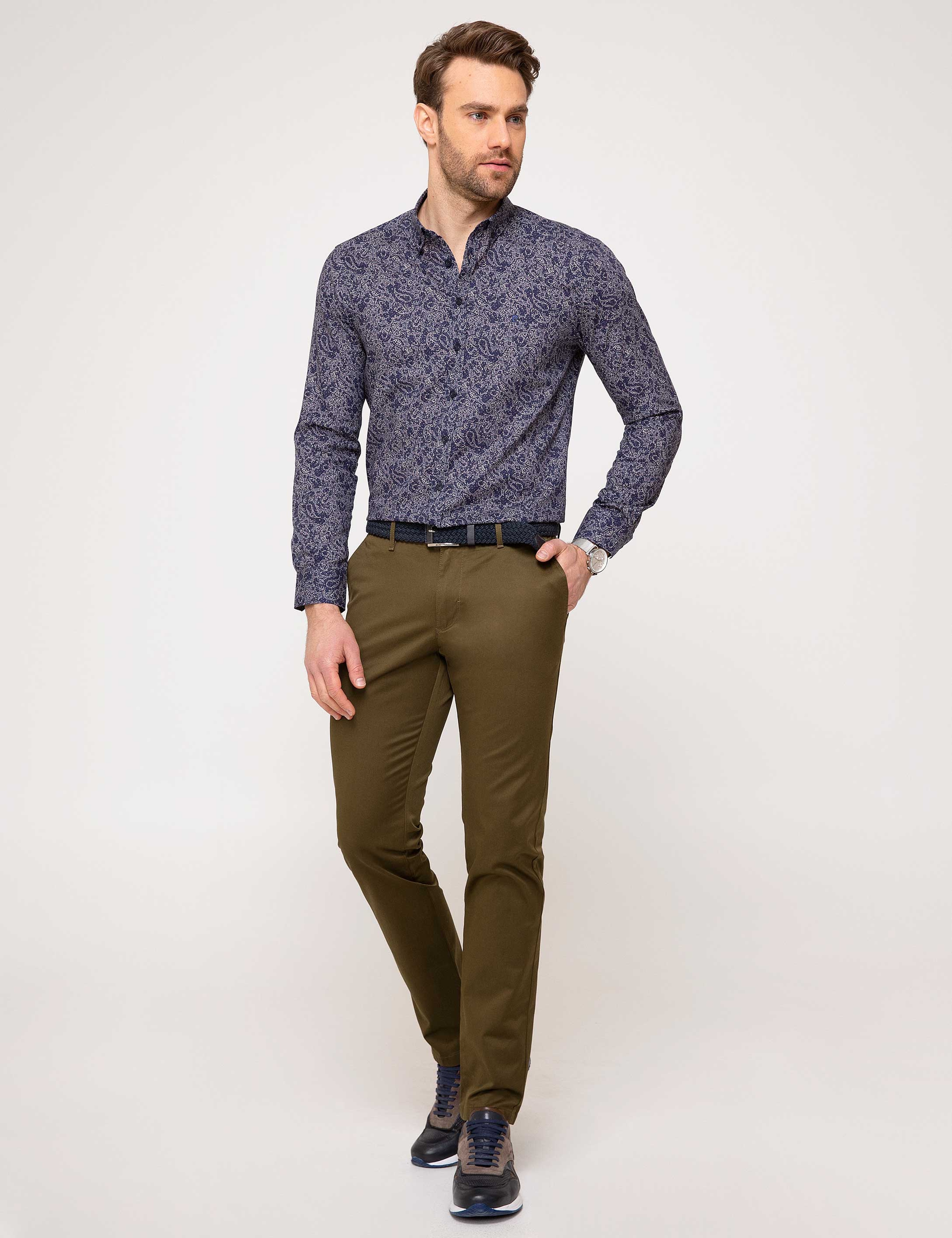 Haki Slim Fit Kanvas Pantolon - Image 1