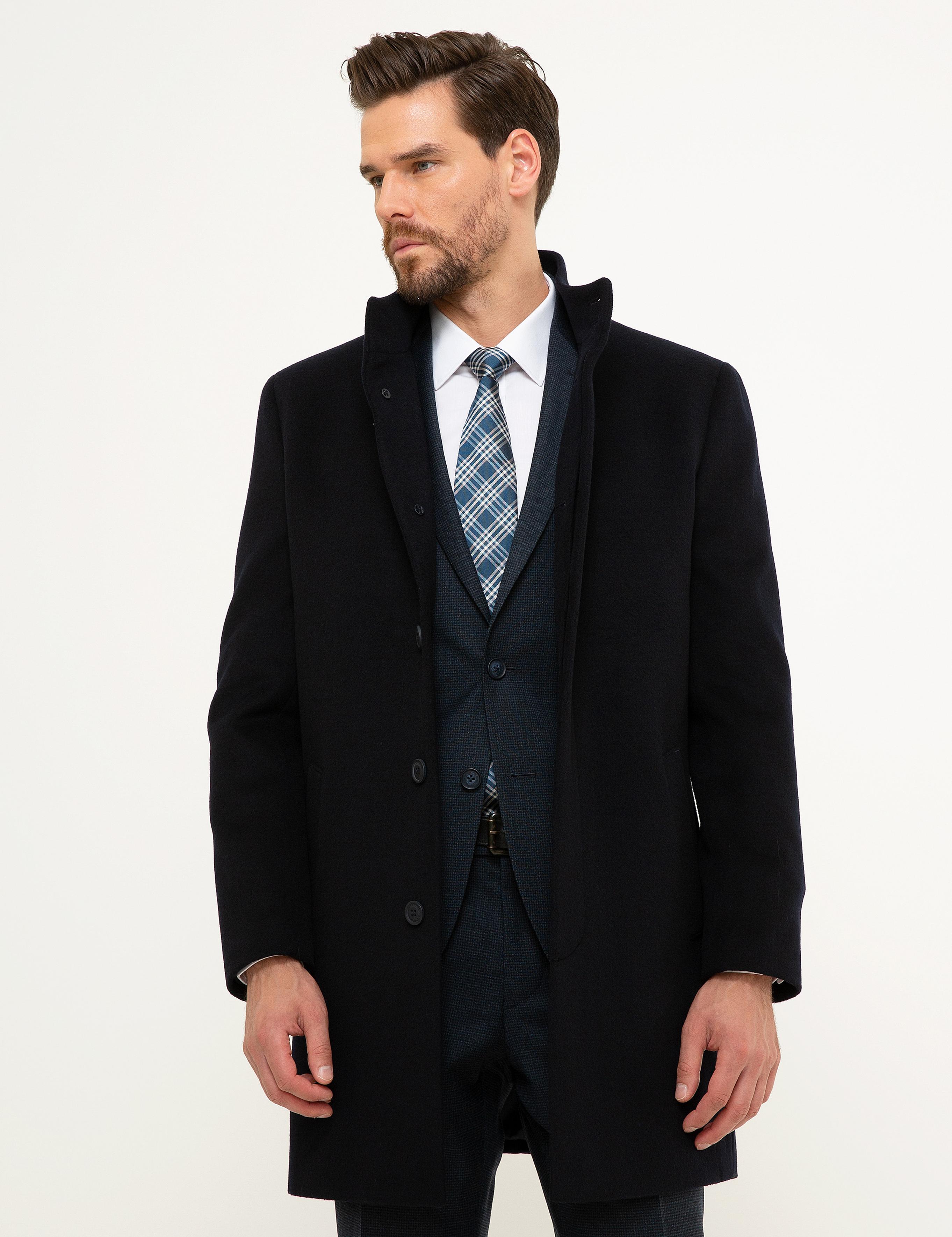 Lacivert Slim Fit Palto