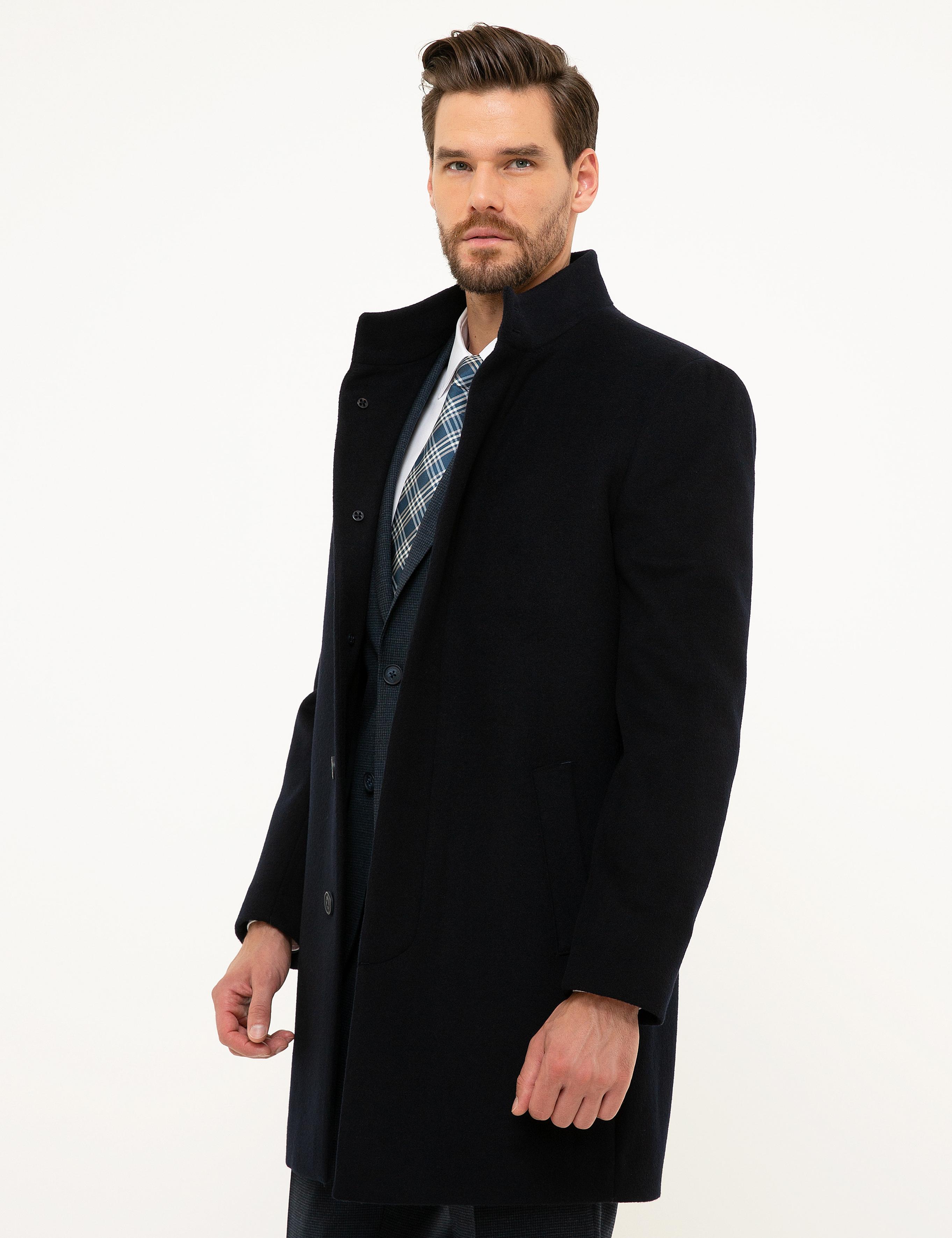 Lacivert Slim Fit Palto