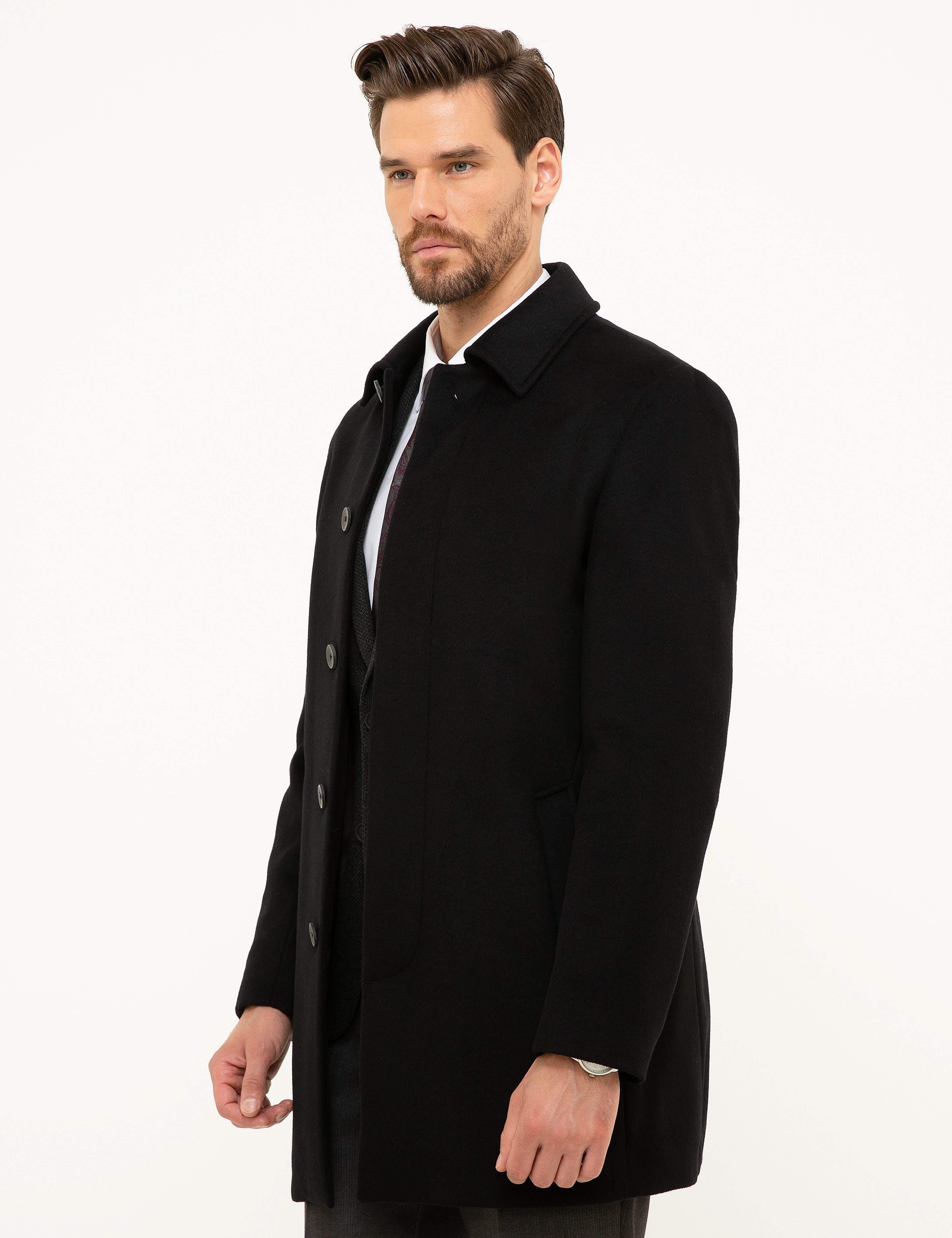 Siyah Slim Fit Kaban - Image 3