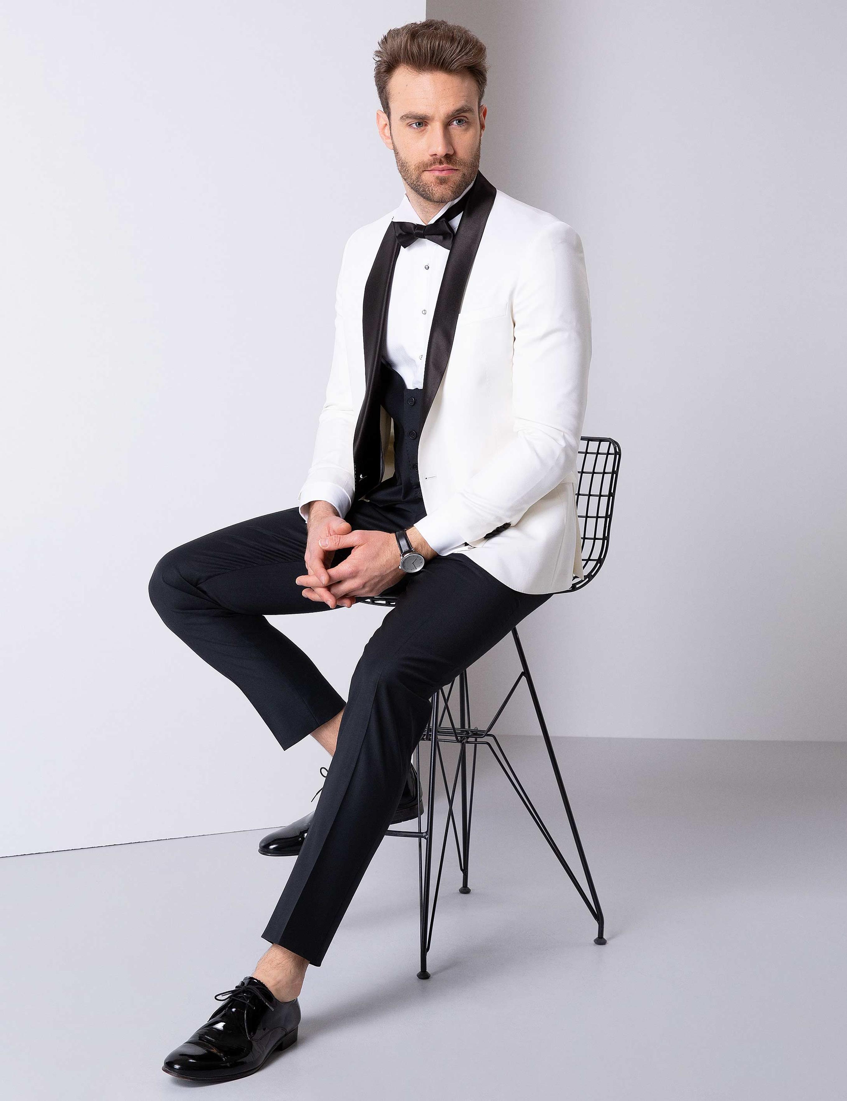 Ekru Yelekli Damatlık Smokin