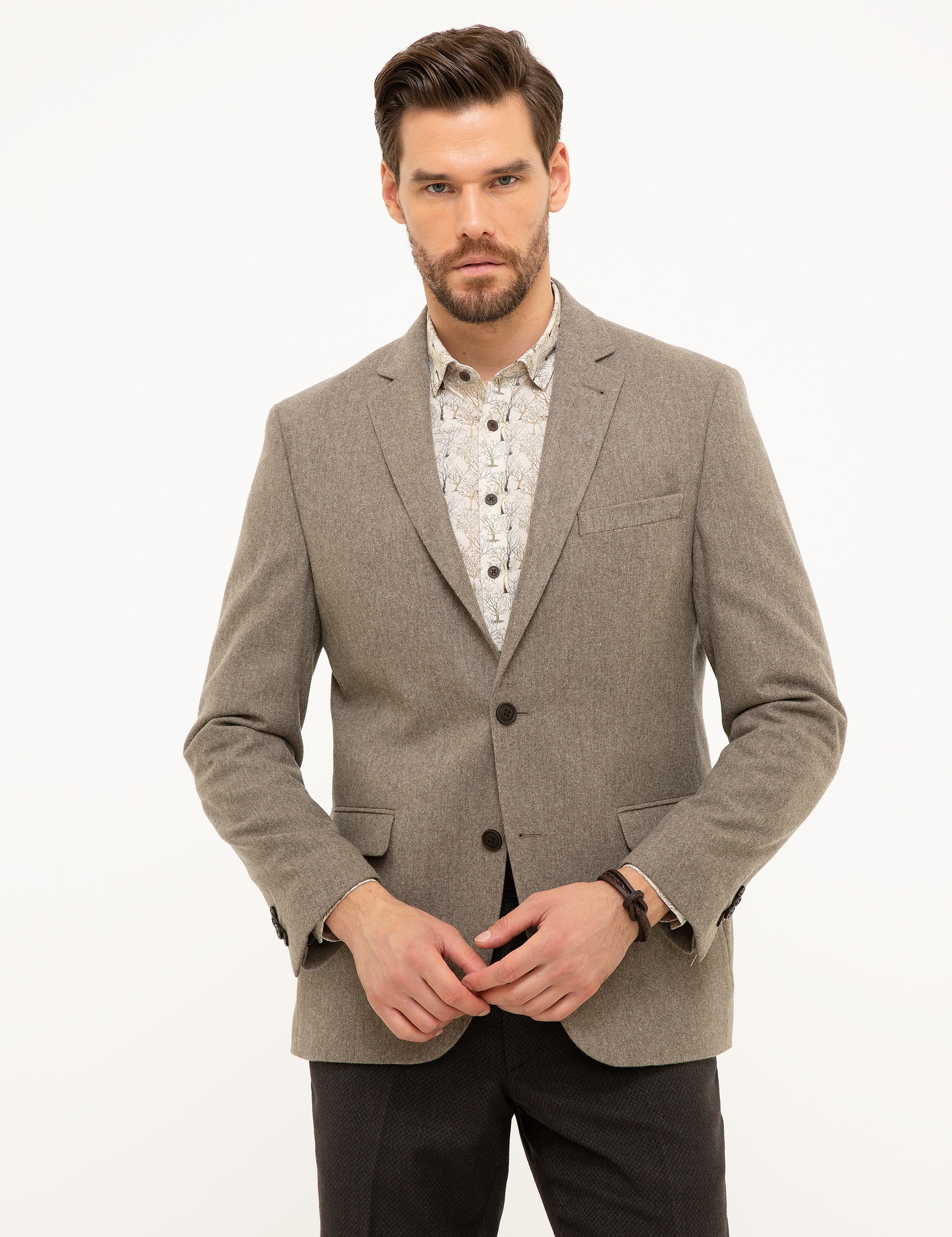 Açık Kahverengi Slim Fit Ceket - Image 1