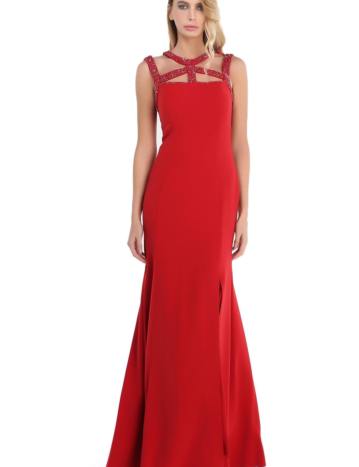 KIRMIZI Uzun Abiye Elbise - 50212467003