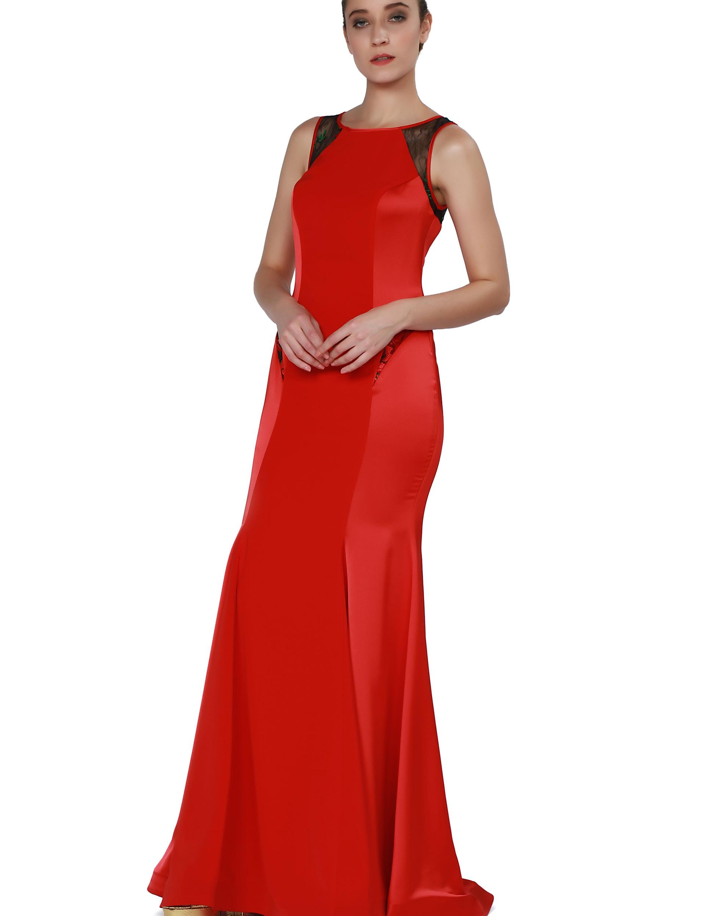 KIRMIZI Uzun Abiye Elbise