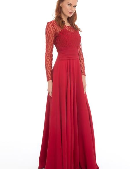 KIRMIZI Uzun Abiye Elbise - 50212569001