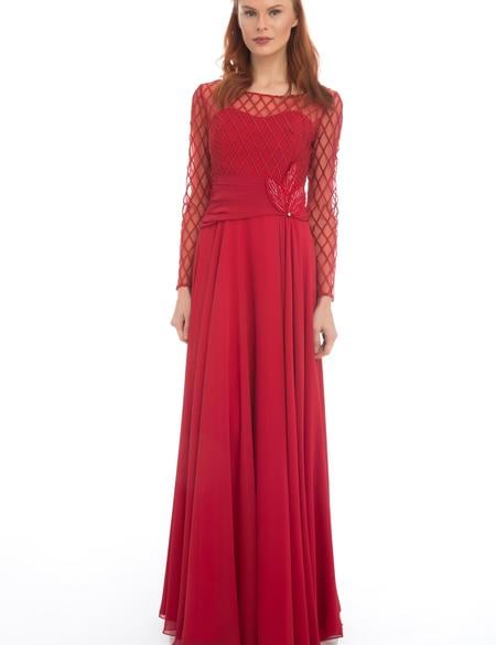 KIRMIZI Uzun Abiye Elbise - 50212569001
