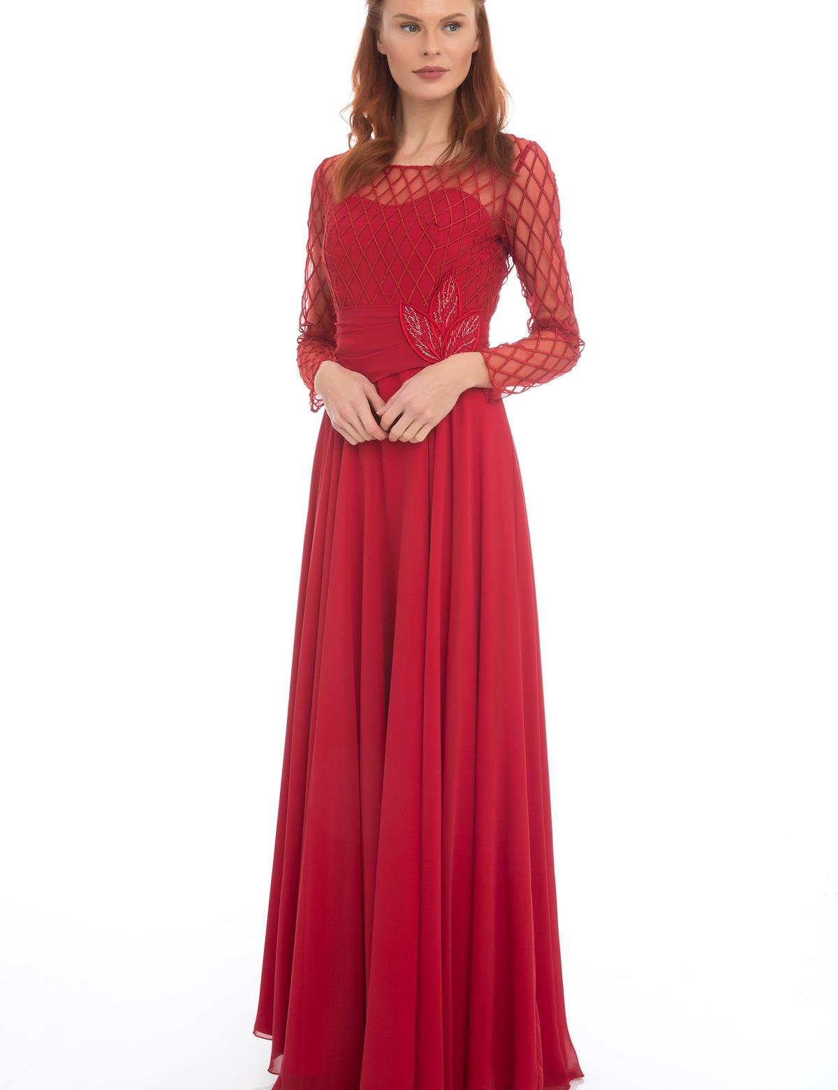 KIRMIZI Uzun Abiye Elbise - 50212569001