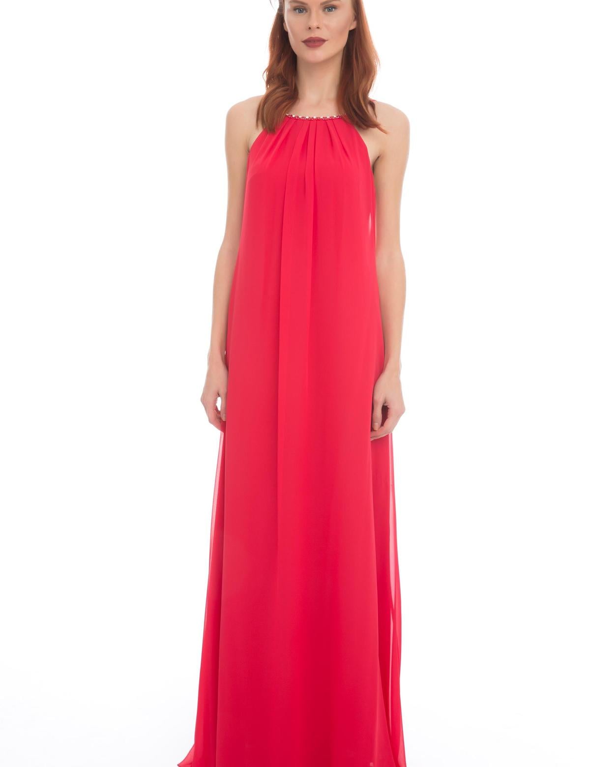 KIRMIZI Uzun Abiye Elbise