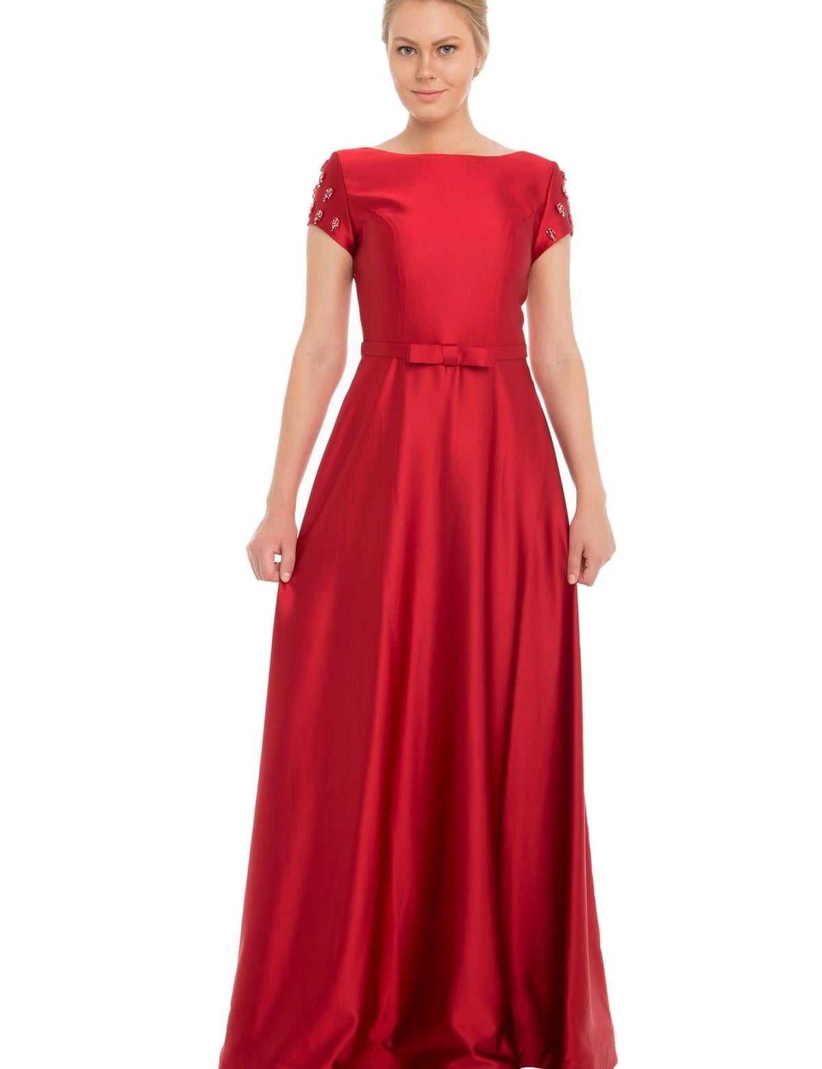 KIRMIZI Uzun Abiye Elbise