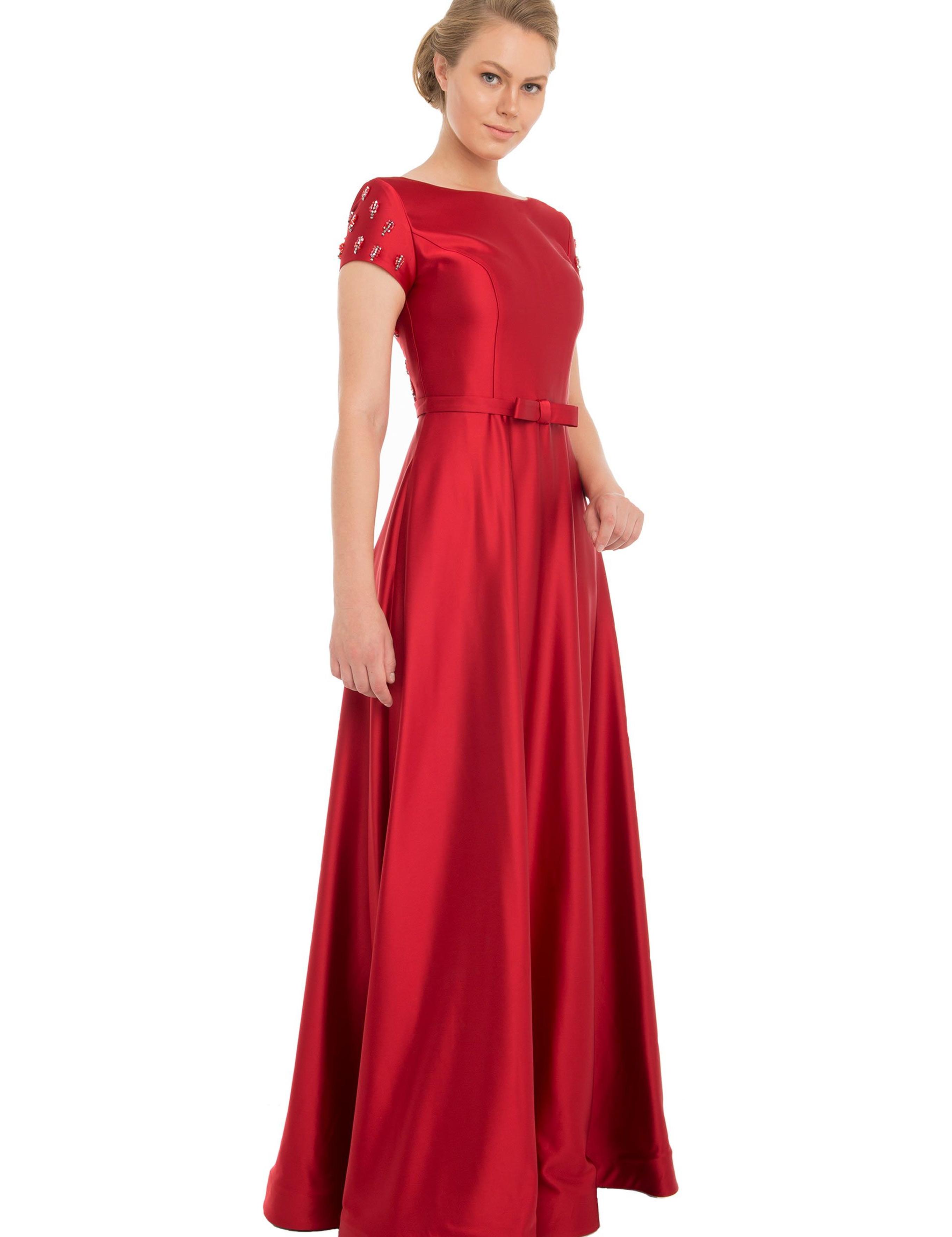 KIRMIZI Uzun Abiye Elbise