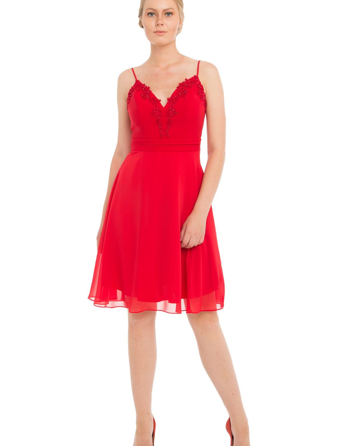 KIRMIZI Kısa Abiye Elbise