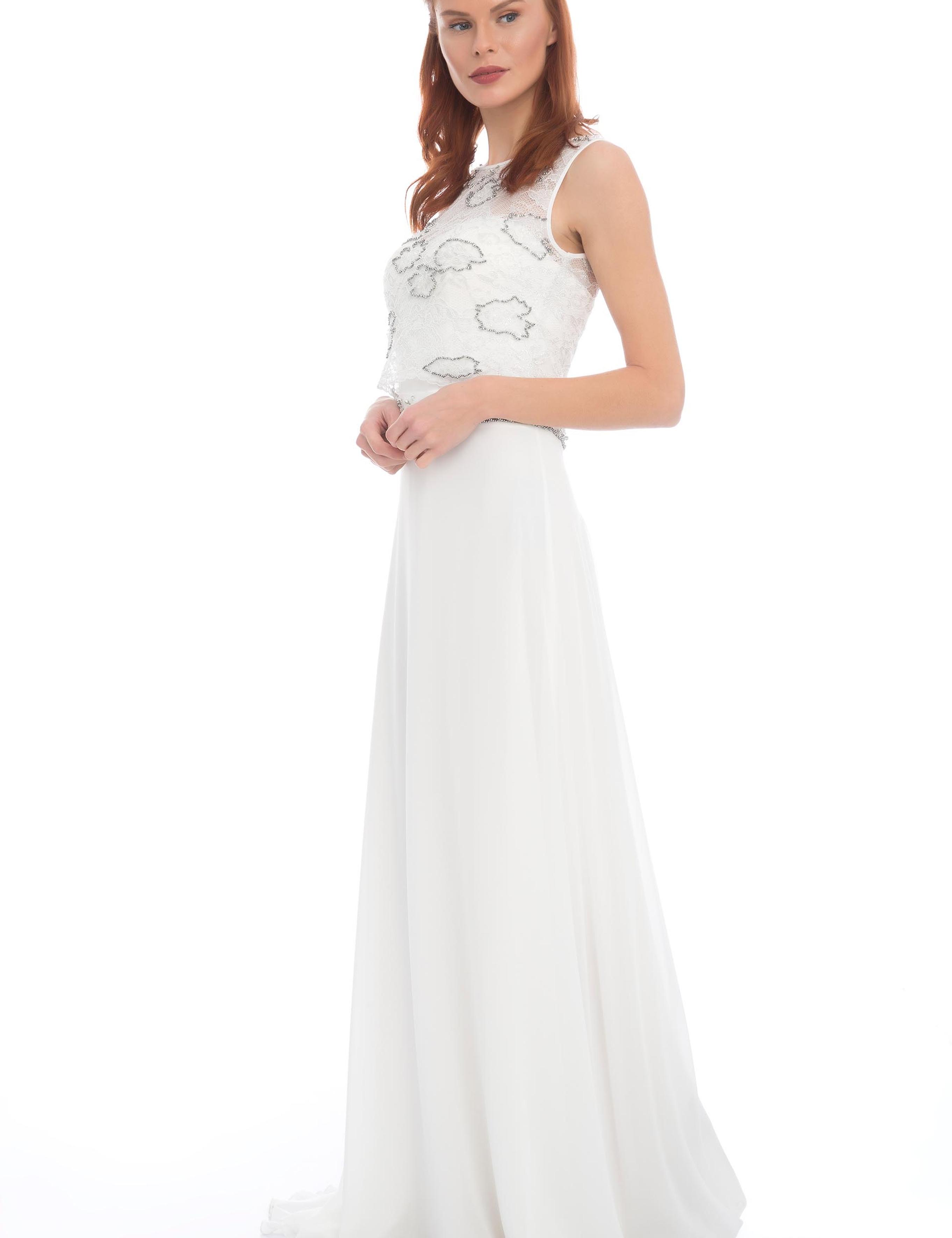 BEYAZ Uzun Abiye Elbise