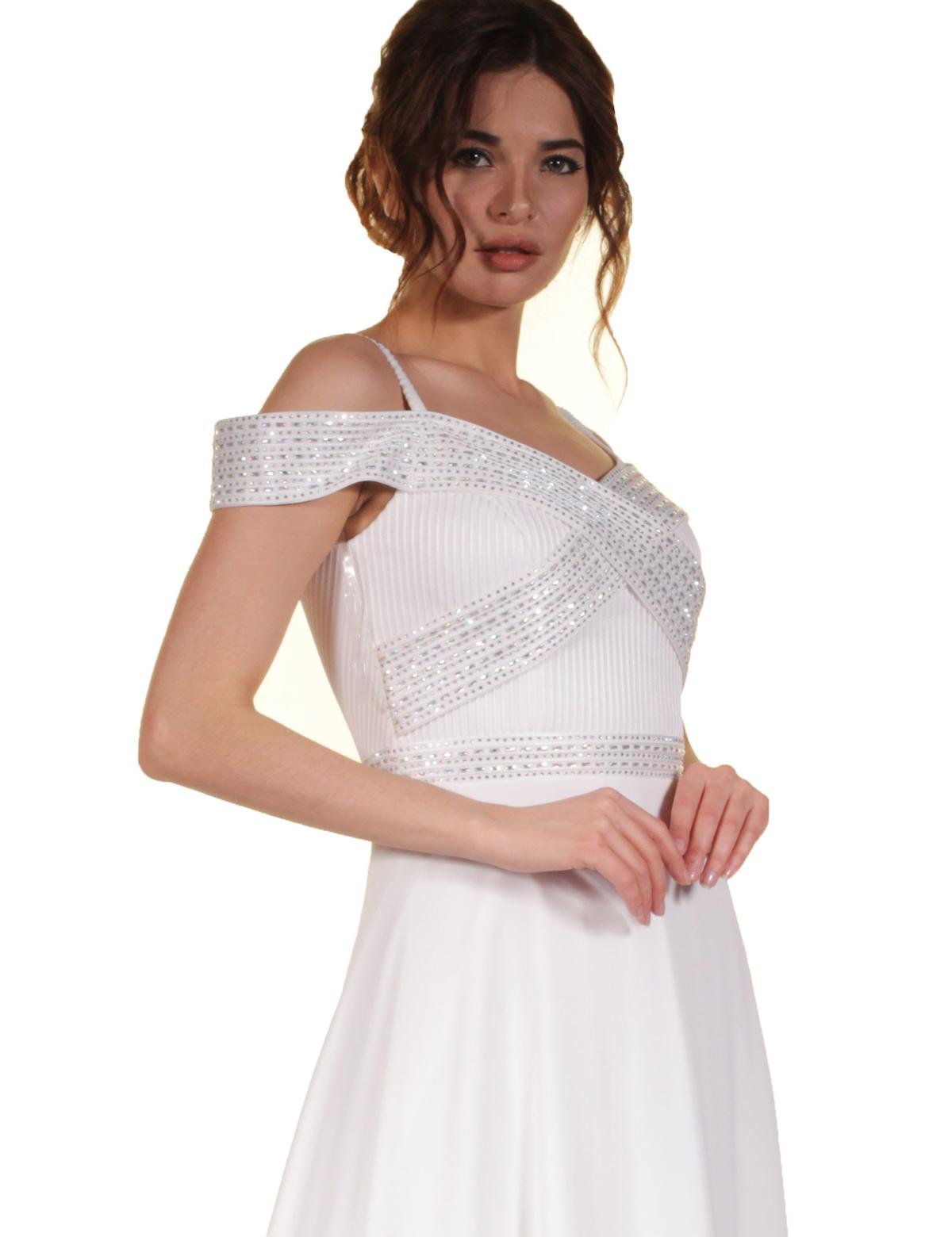 BEYAZ Uzun Abiye Elbise - 50212855003