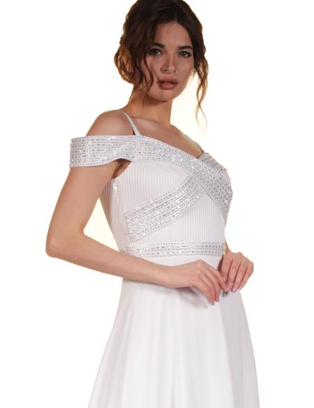 BEYAZ Uzun Abiye Elbise - 50212855003