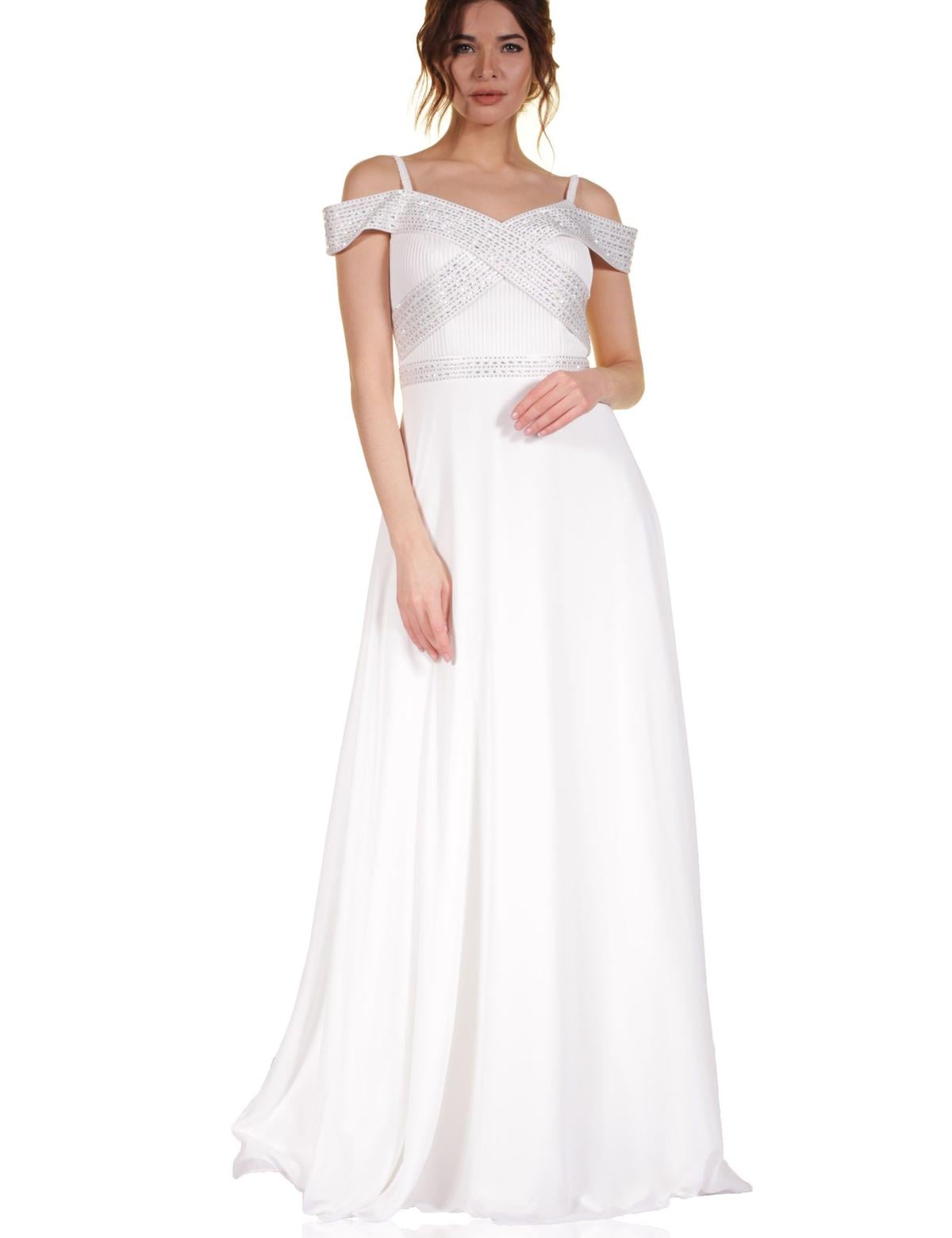 BEYAZ Uzun Abiye Elbise