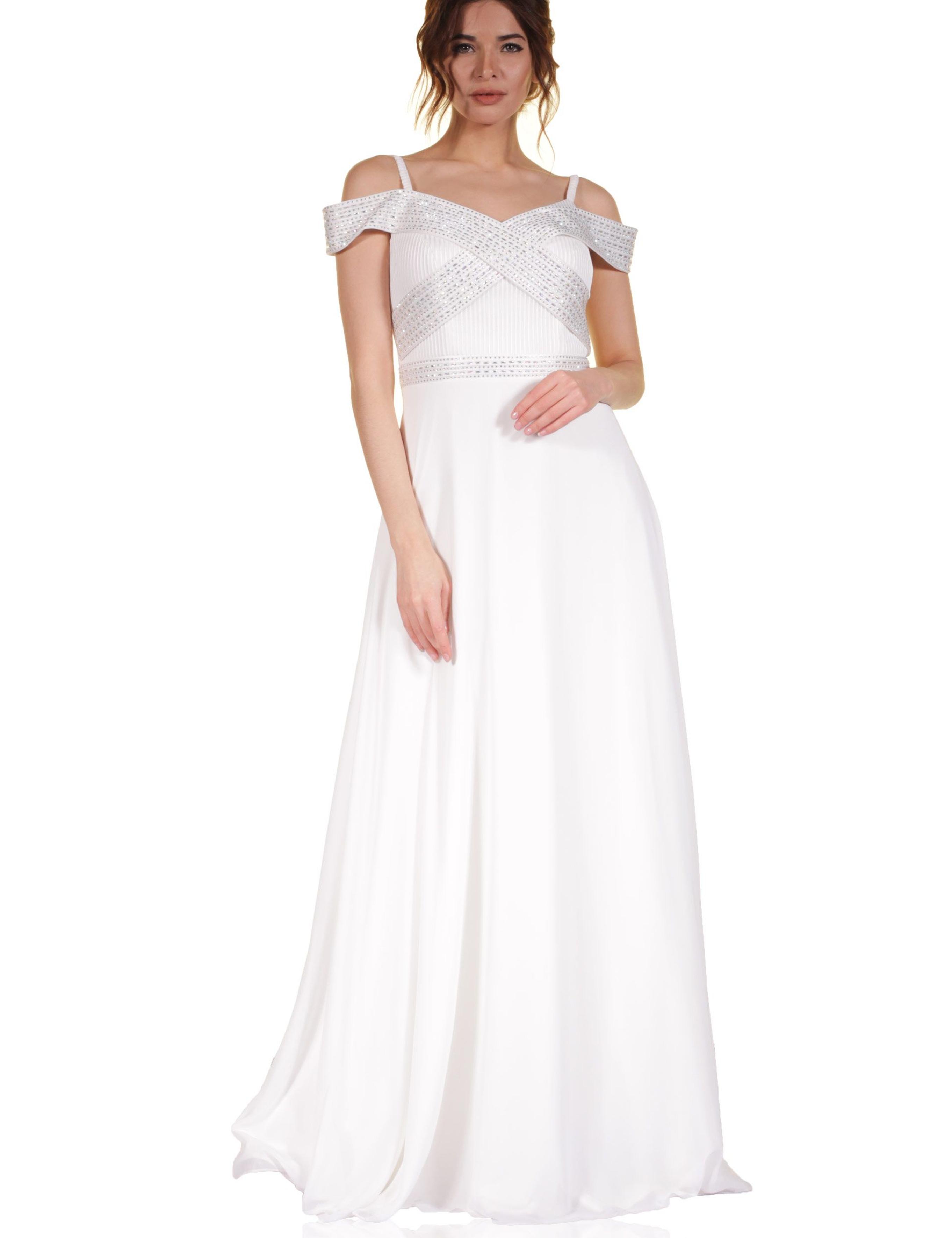 BEYAZ Uzun Abiye Elbise