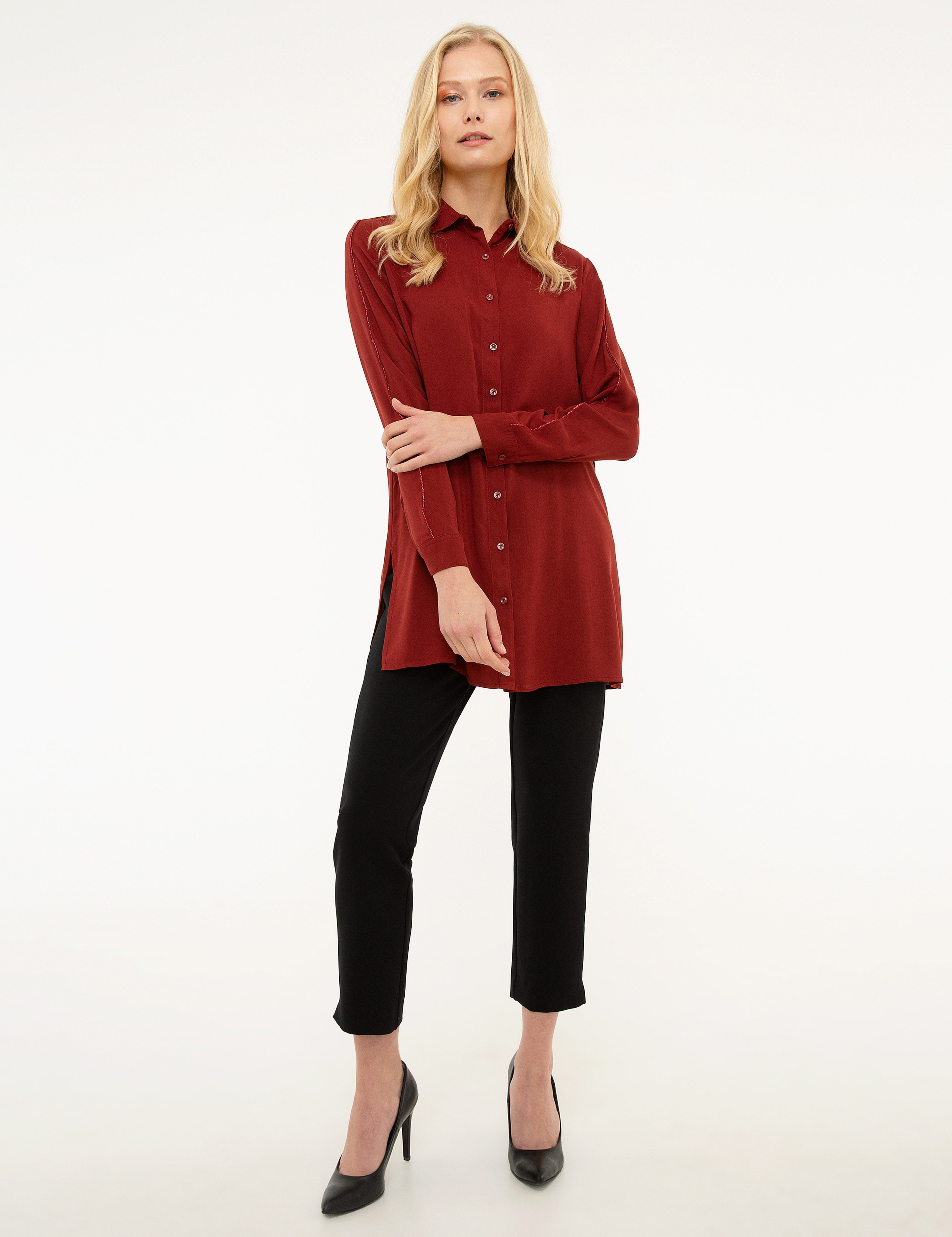 Bordo Comfort Fit Uzun Kollu Gömlek - Image 4
