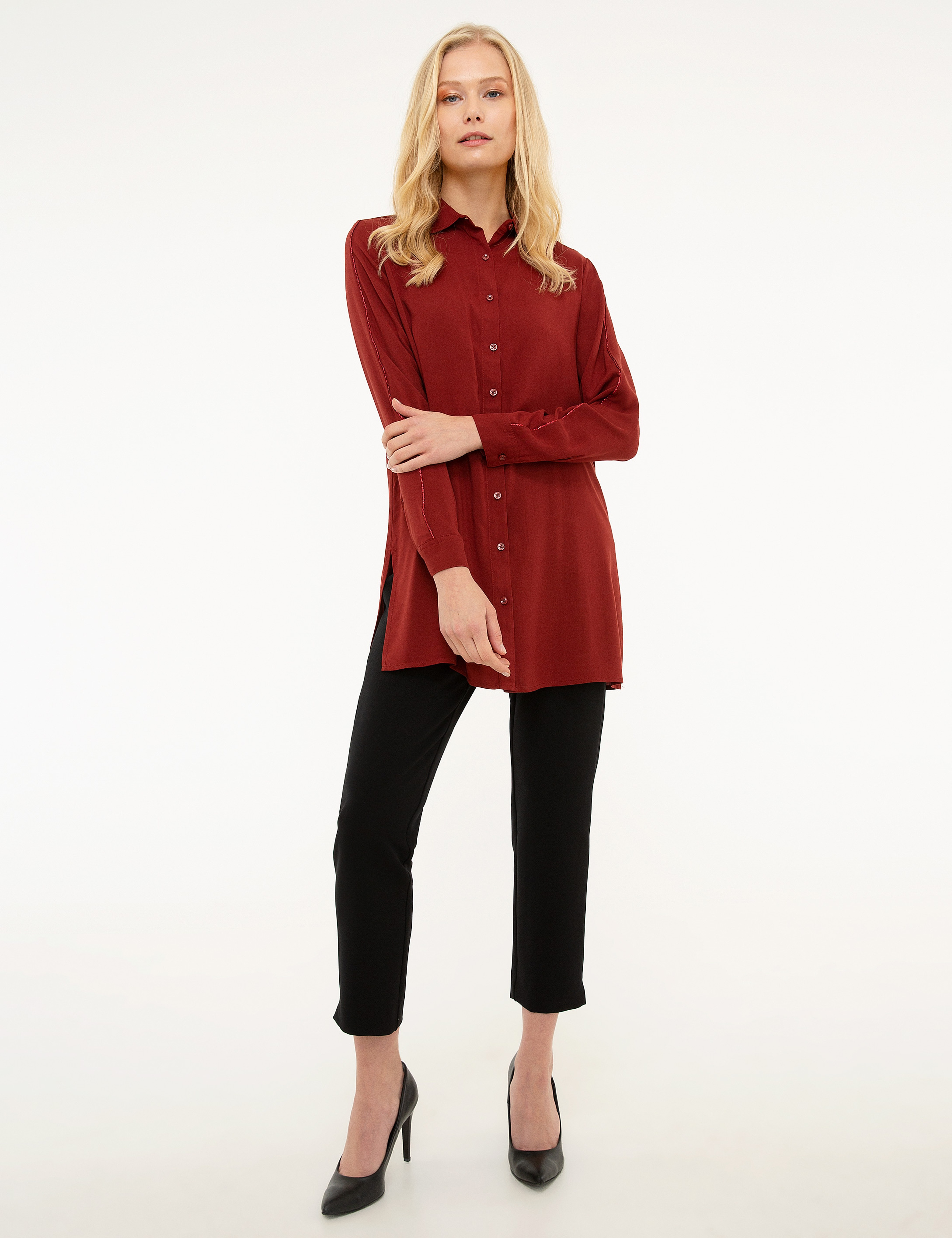 Bordo Comfort Fit Uzun Kollu Gömlek