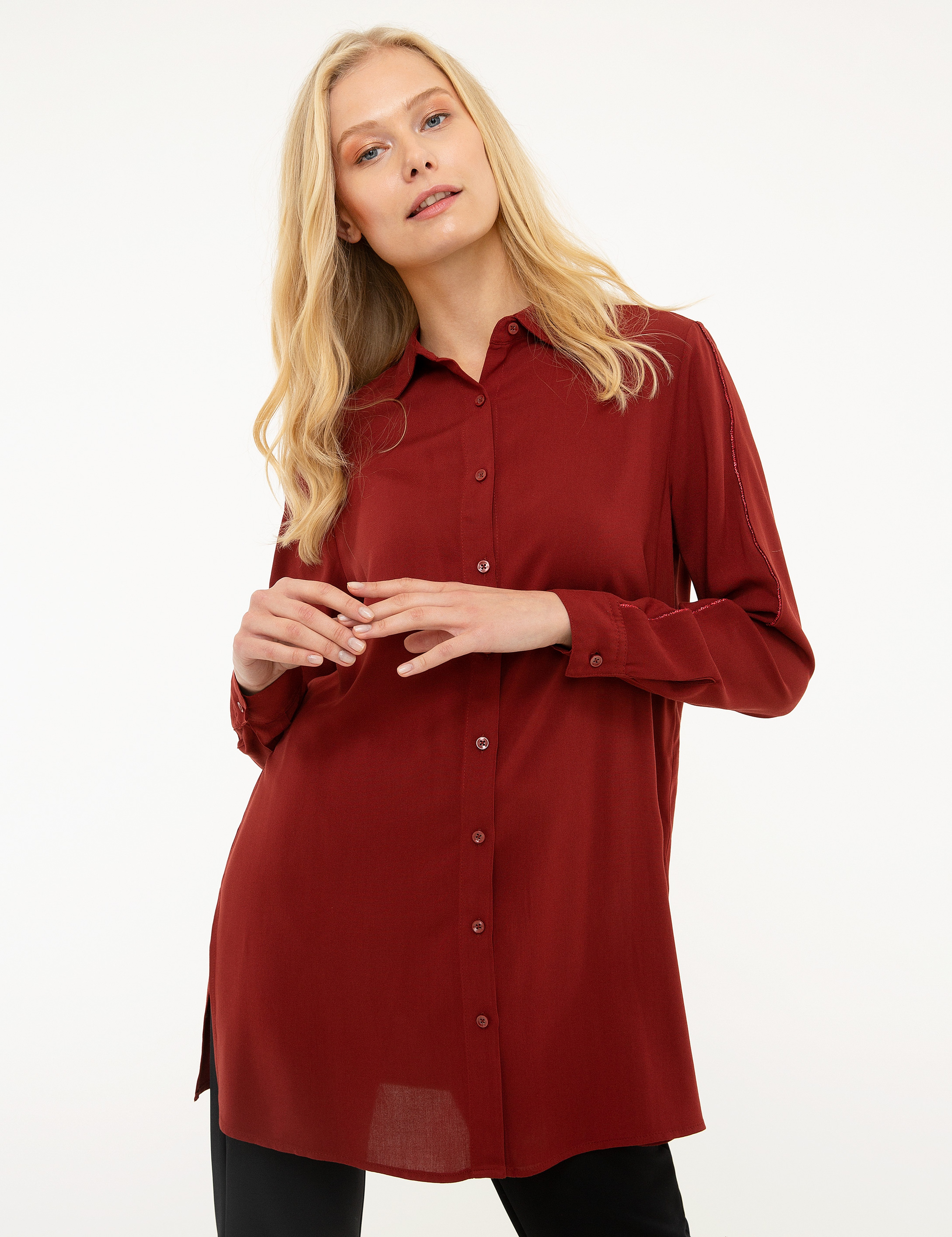Bordo Comfort Fit Uzun Kollu Gömlek - Image 1