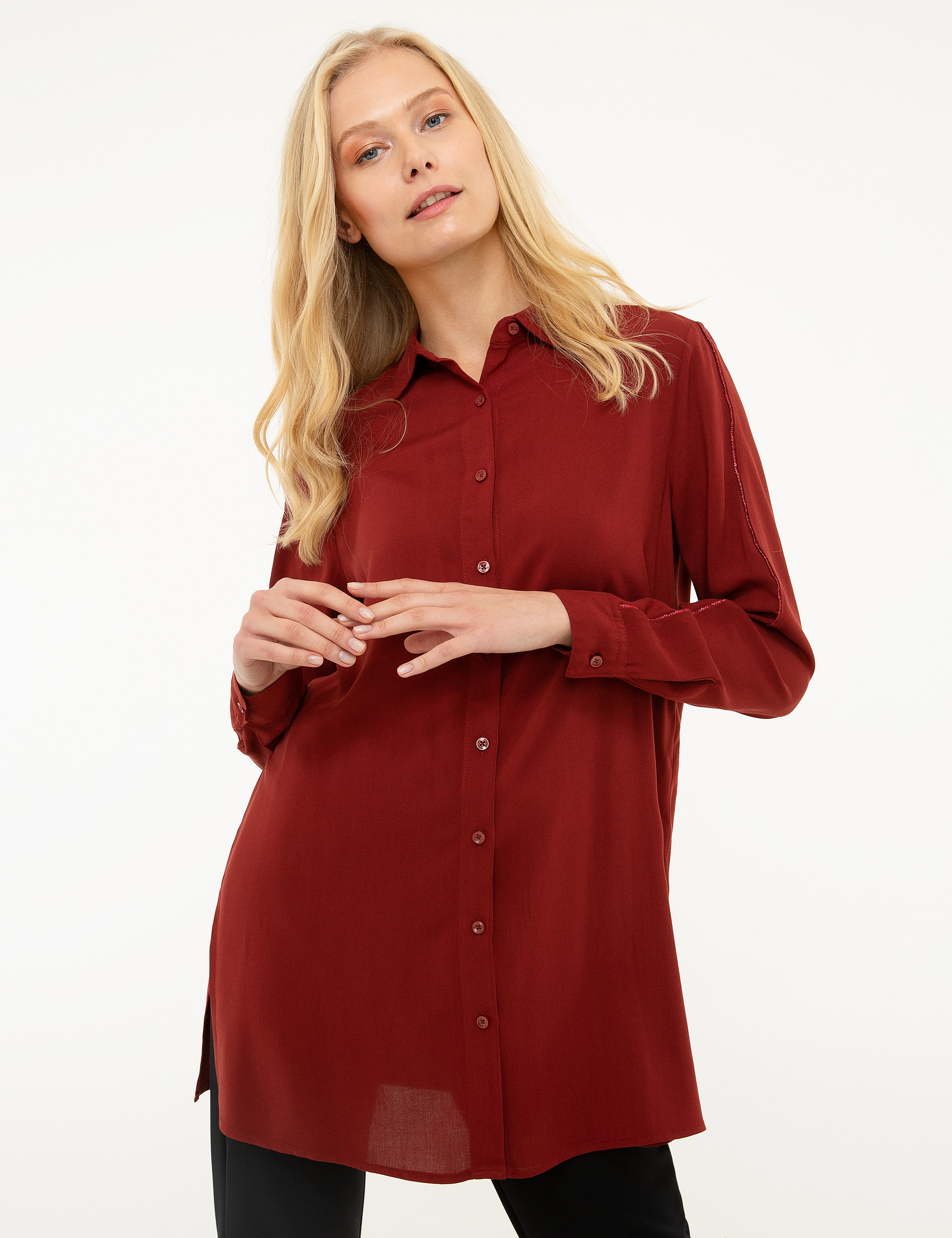 Bordo Comfort Fit Uzun Kollu Gömlek