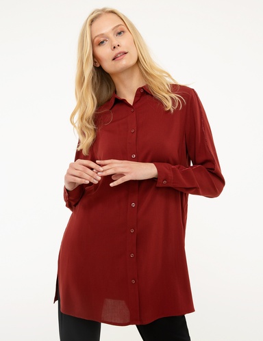 Bordo Comfort Fit Uzun Kollu Gömlek