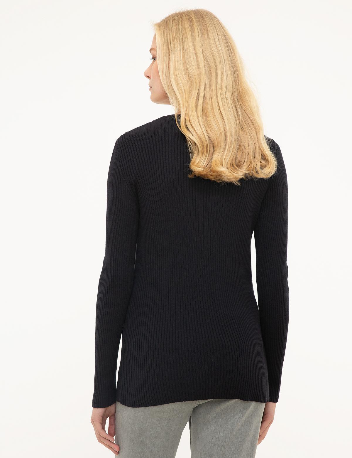 Lacivert Slim Fit Bisiklet Yaka Triko Kazak - 50197414037