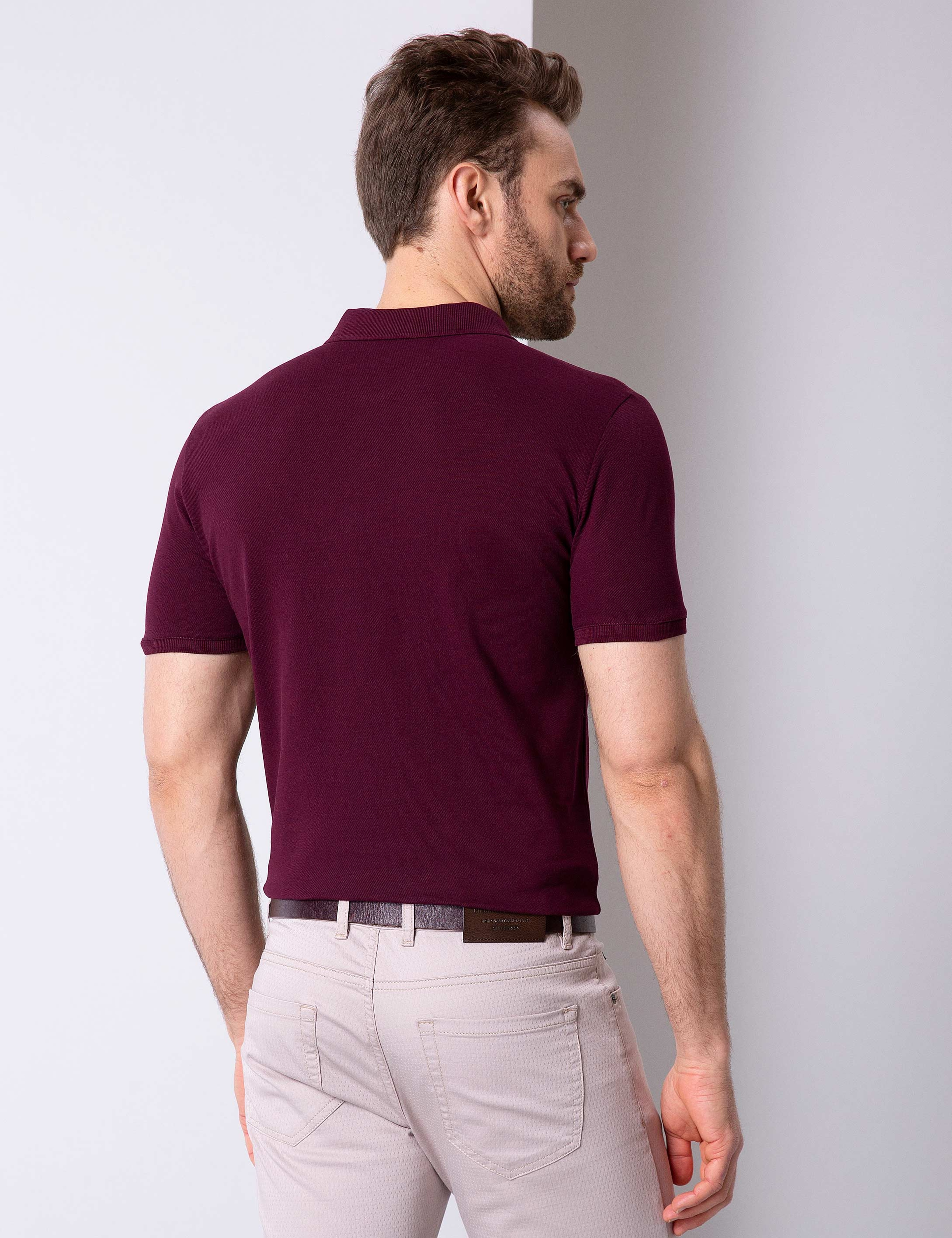 Bordo Slim Fit Basic Polo Yaka T-Shirt - Image 4