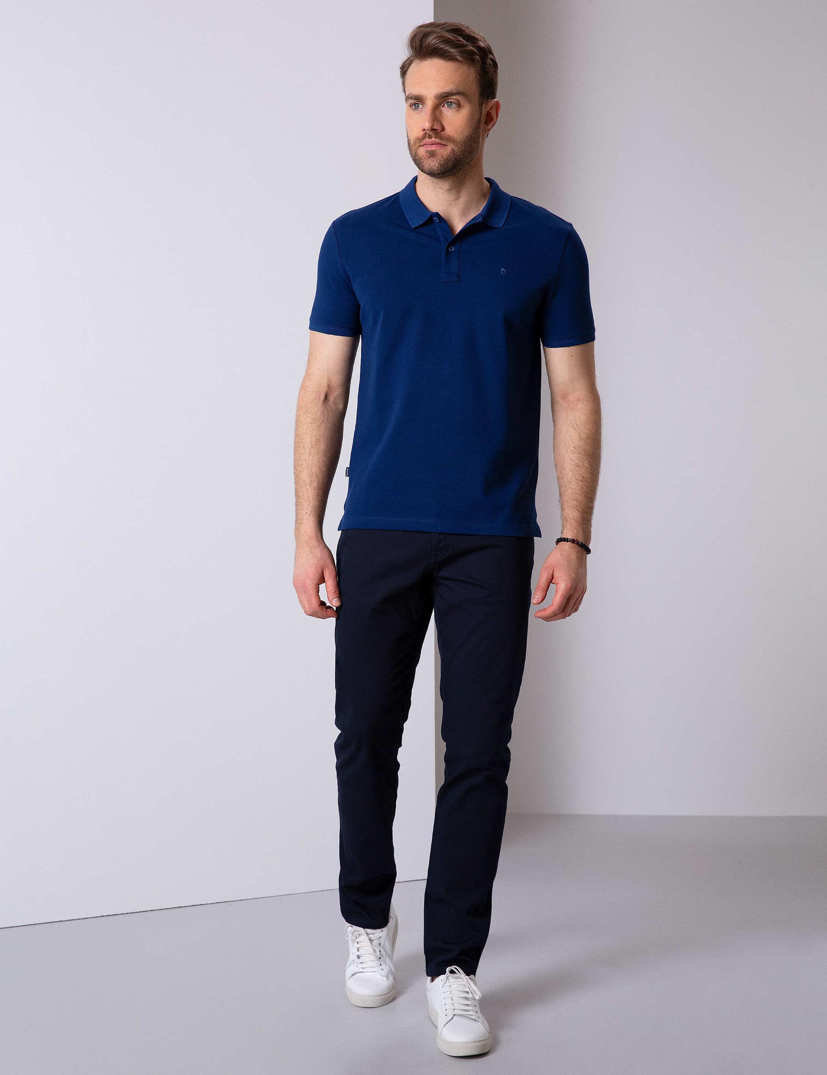 Lacivert Slim Fit Polo Yaka Basic T-Shirt