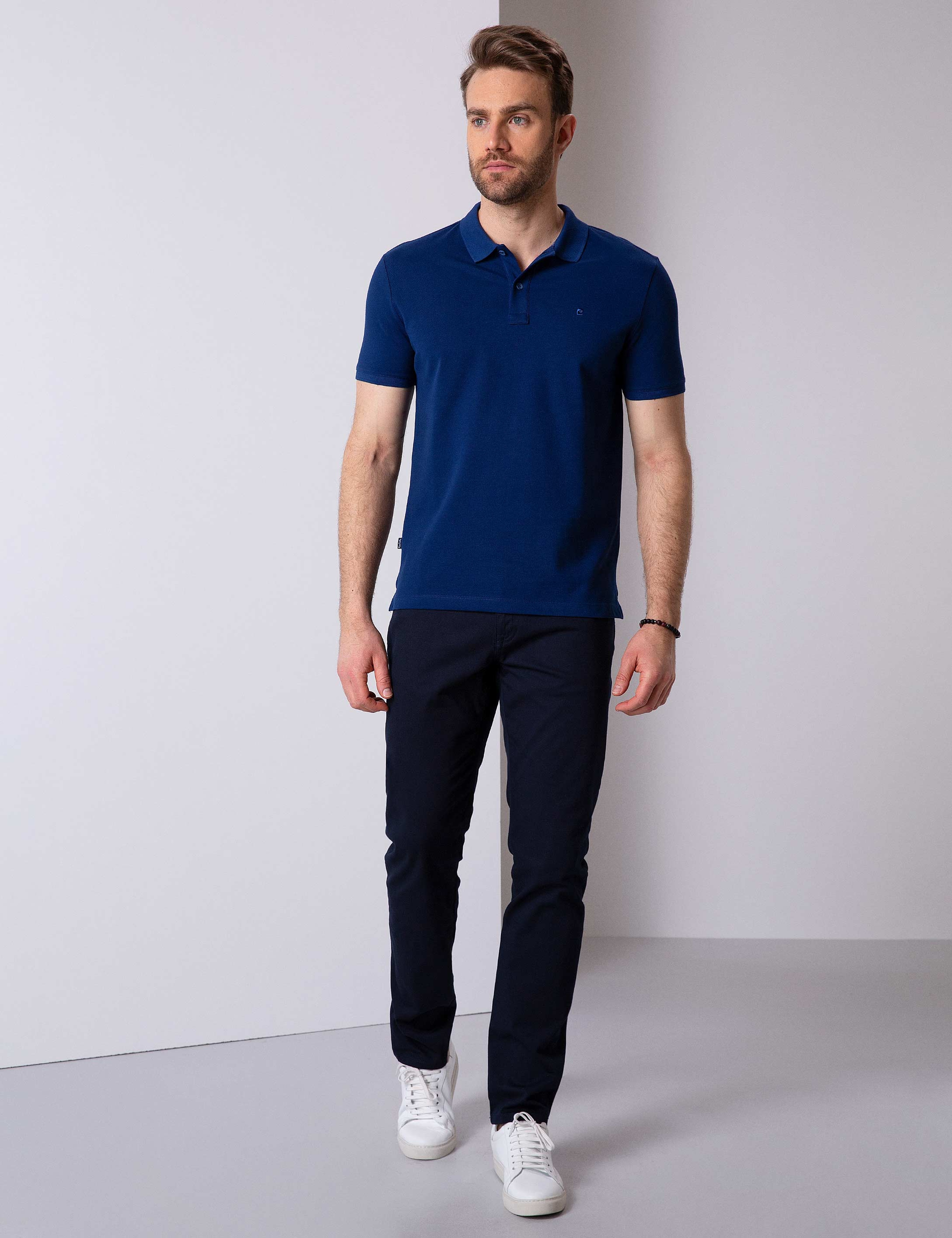 Lacivert Slim Fit Polo Yaka Basic T-Shirt - Image 2