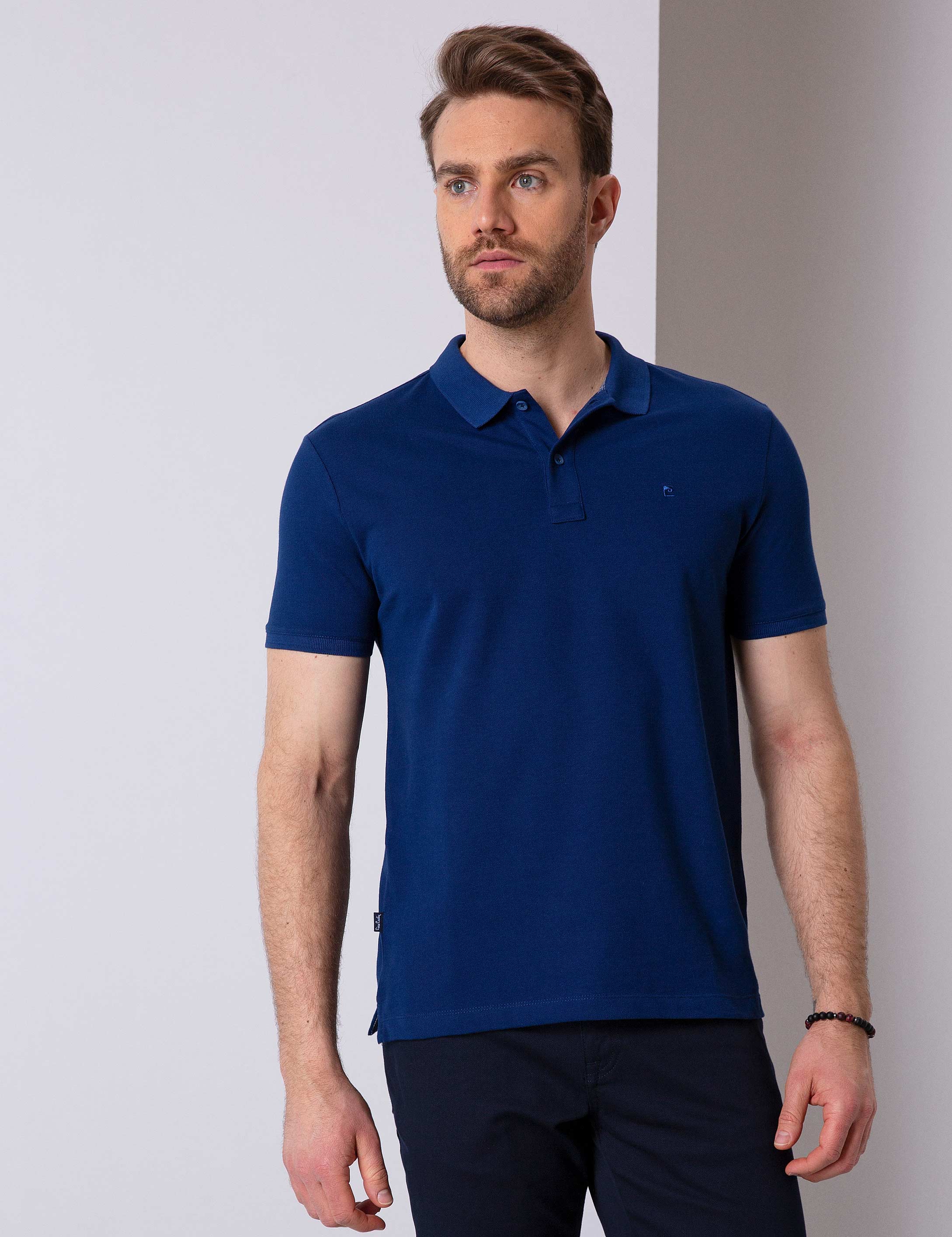 Lacivert Slim Fit Polo Yaka Basic T-Shirt
