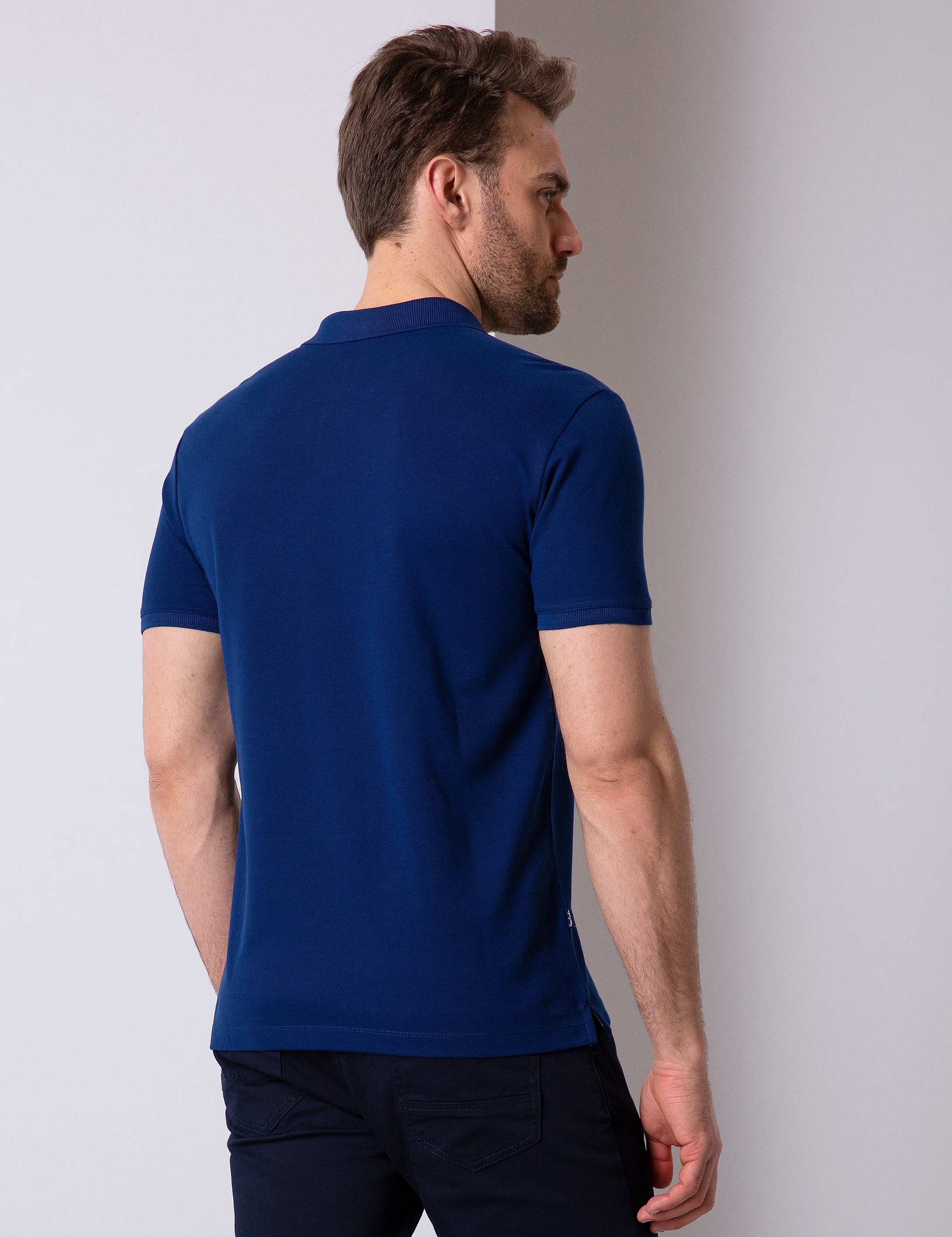 Lacivert Slim Fit Polo Yaka Basic T-Shirt - Image 4