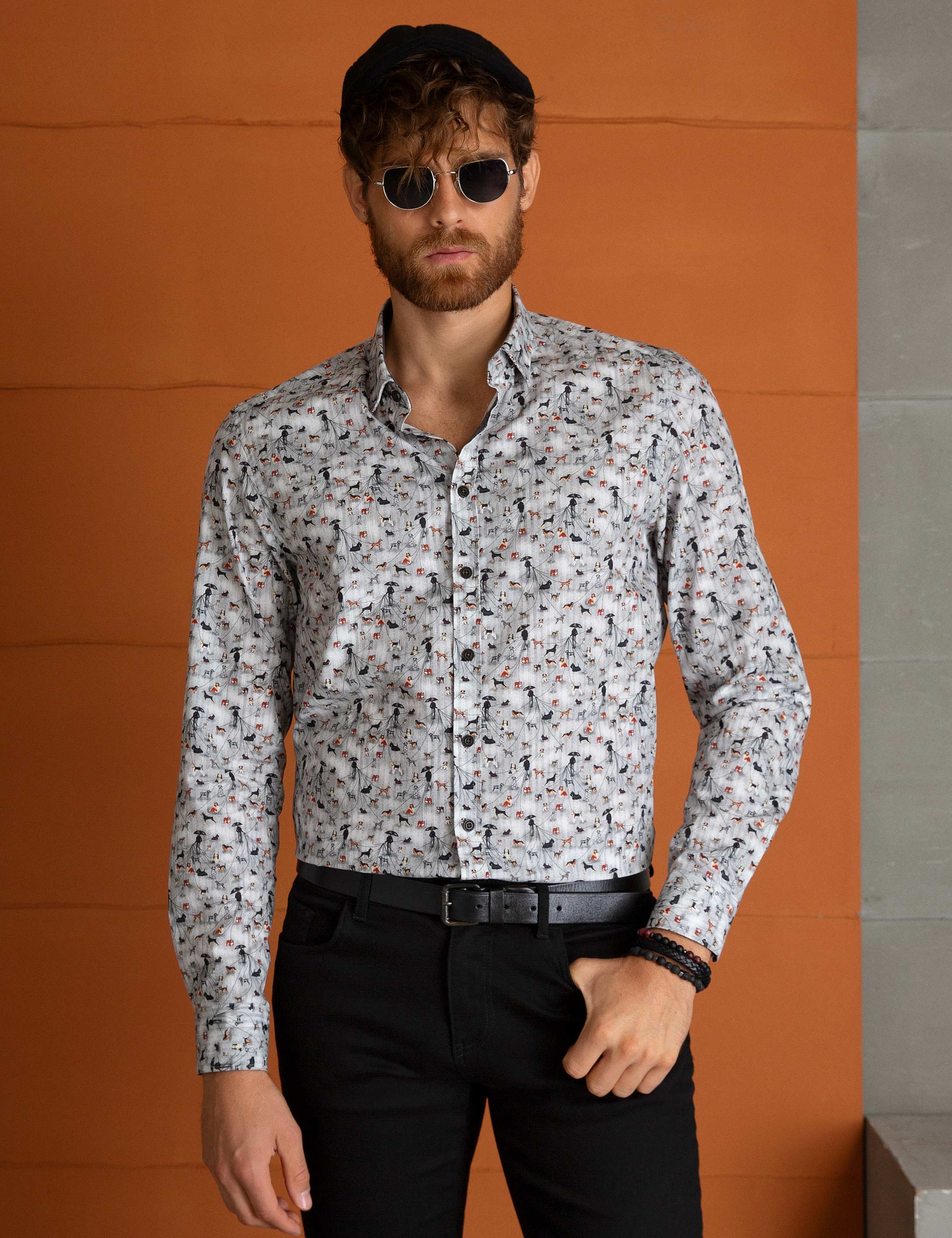 Gri Slim Fit Gömlek - Image 2