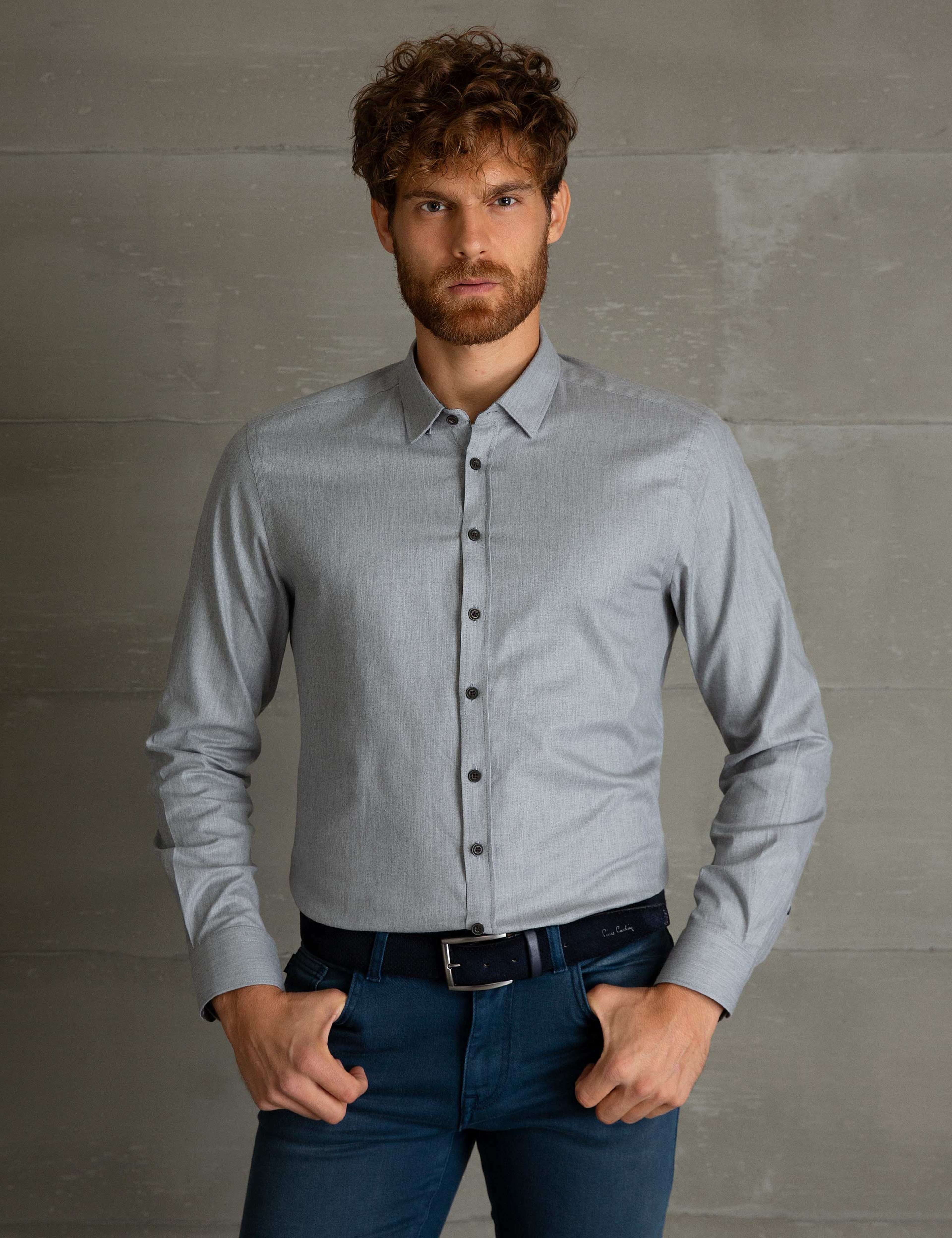 Gri Slim Fit Gömlek - Image 2