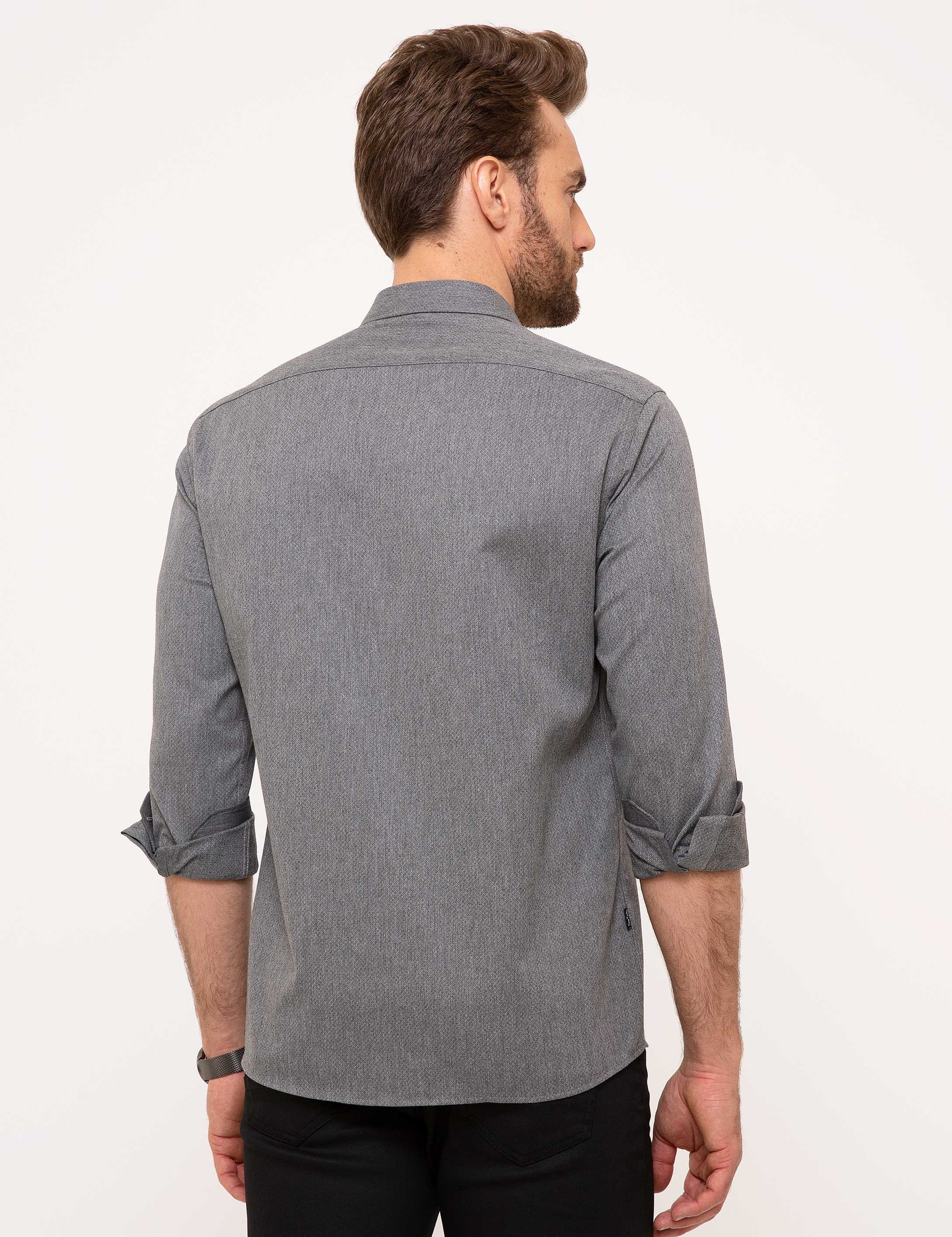 Gri Slim Fit Gömlek - Image 3