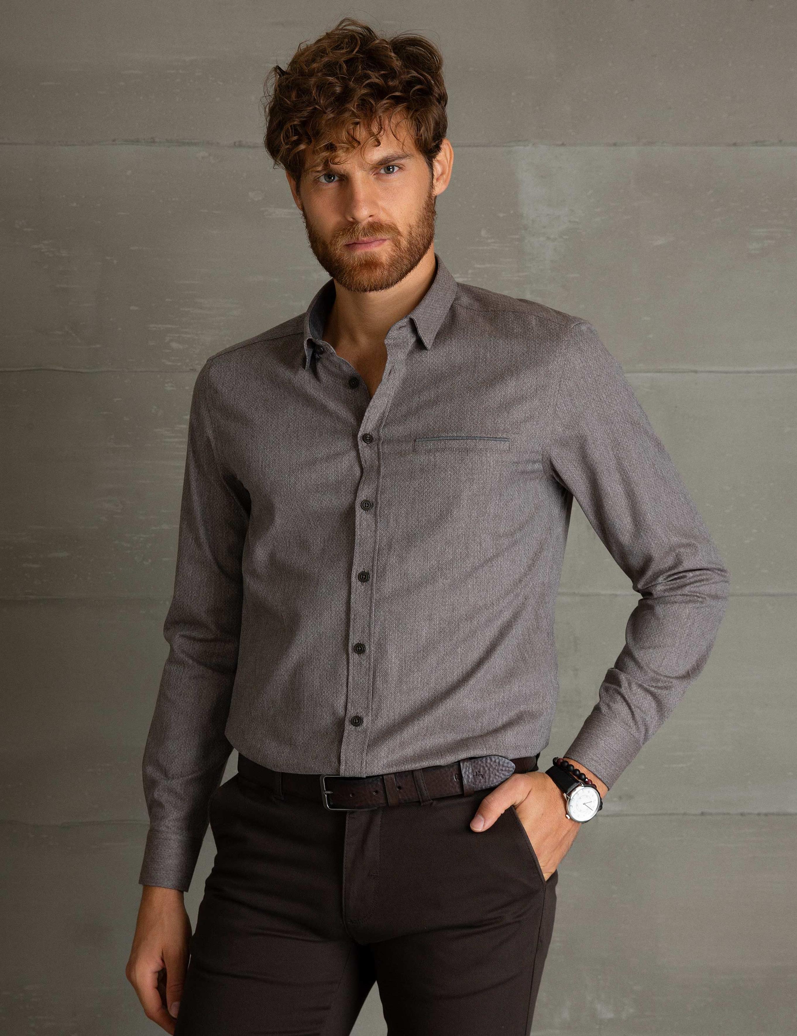 Kahverengi Slim Fit Gömlek
