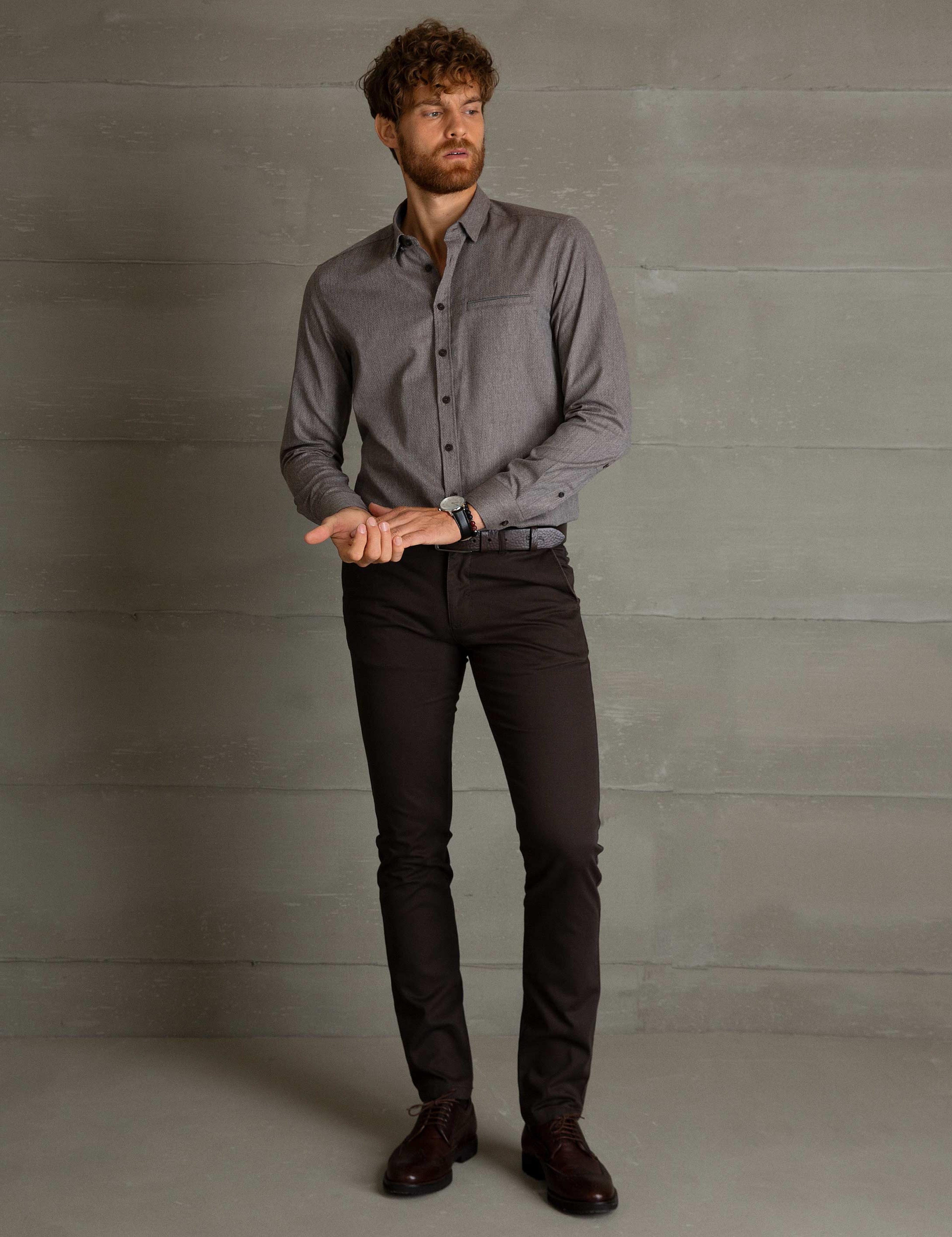 Kahverengi Slim Fit Gömlek - Image 1