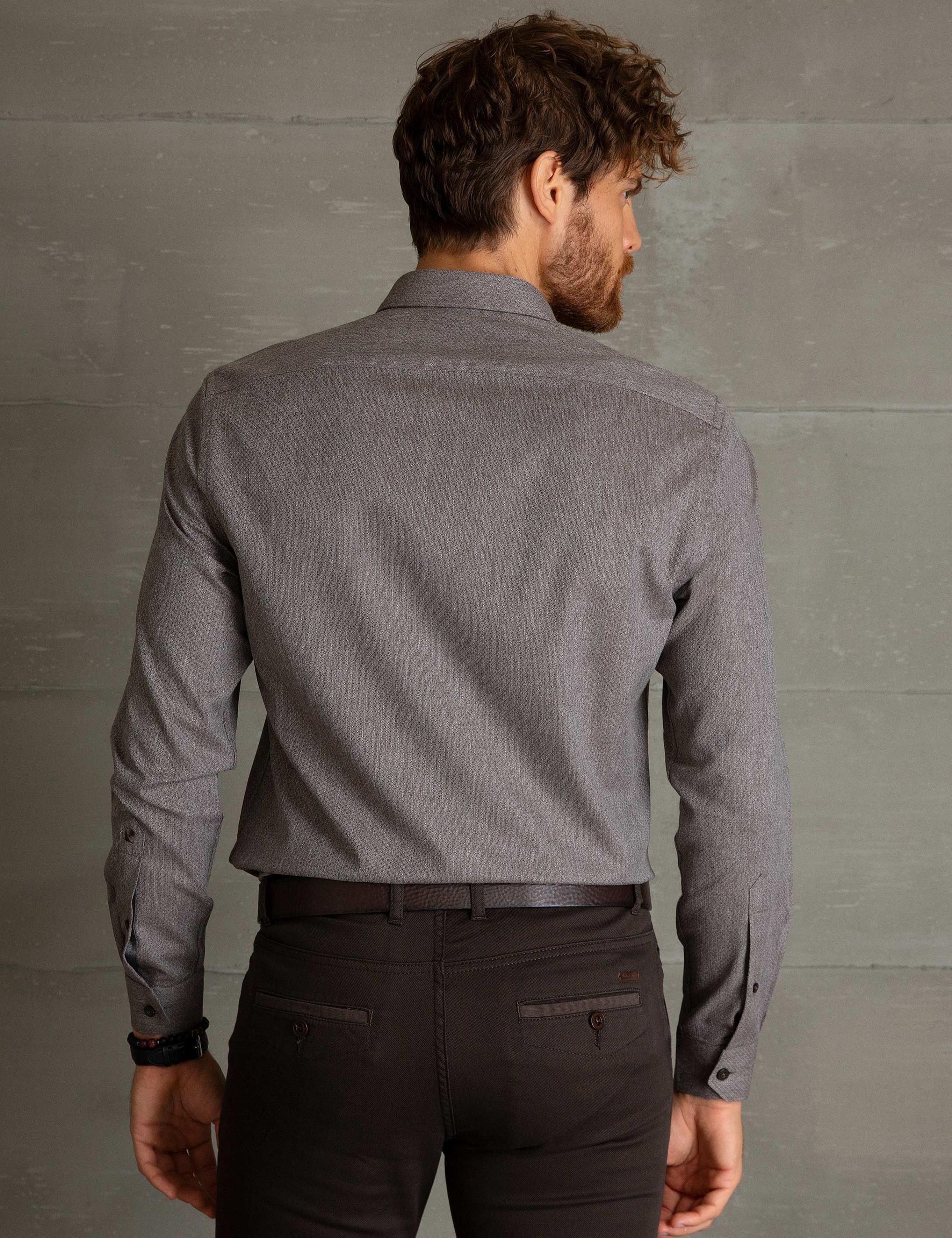 Kahverengi Slim Fit Gömlek